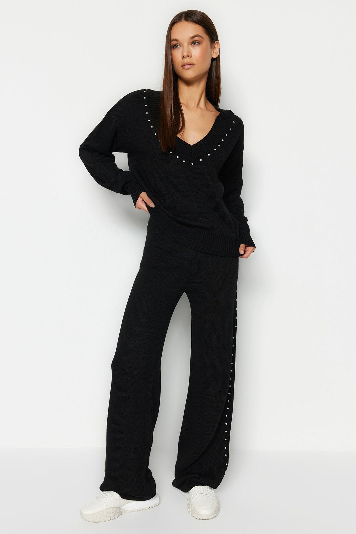 Trendyol - Black Wide Fit Knitwear Pyjamas Set