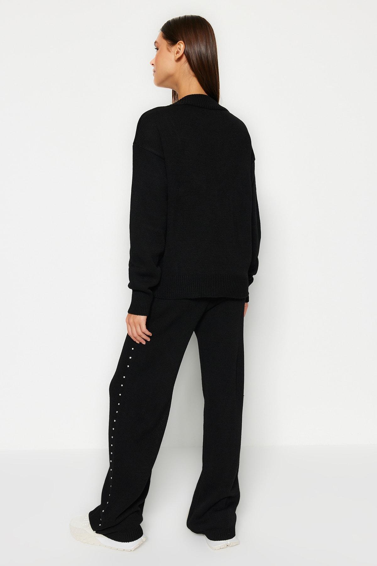 Trendyol - Black Wide Fit Knitwear Pyjamas Set