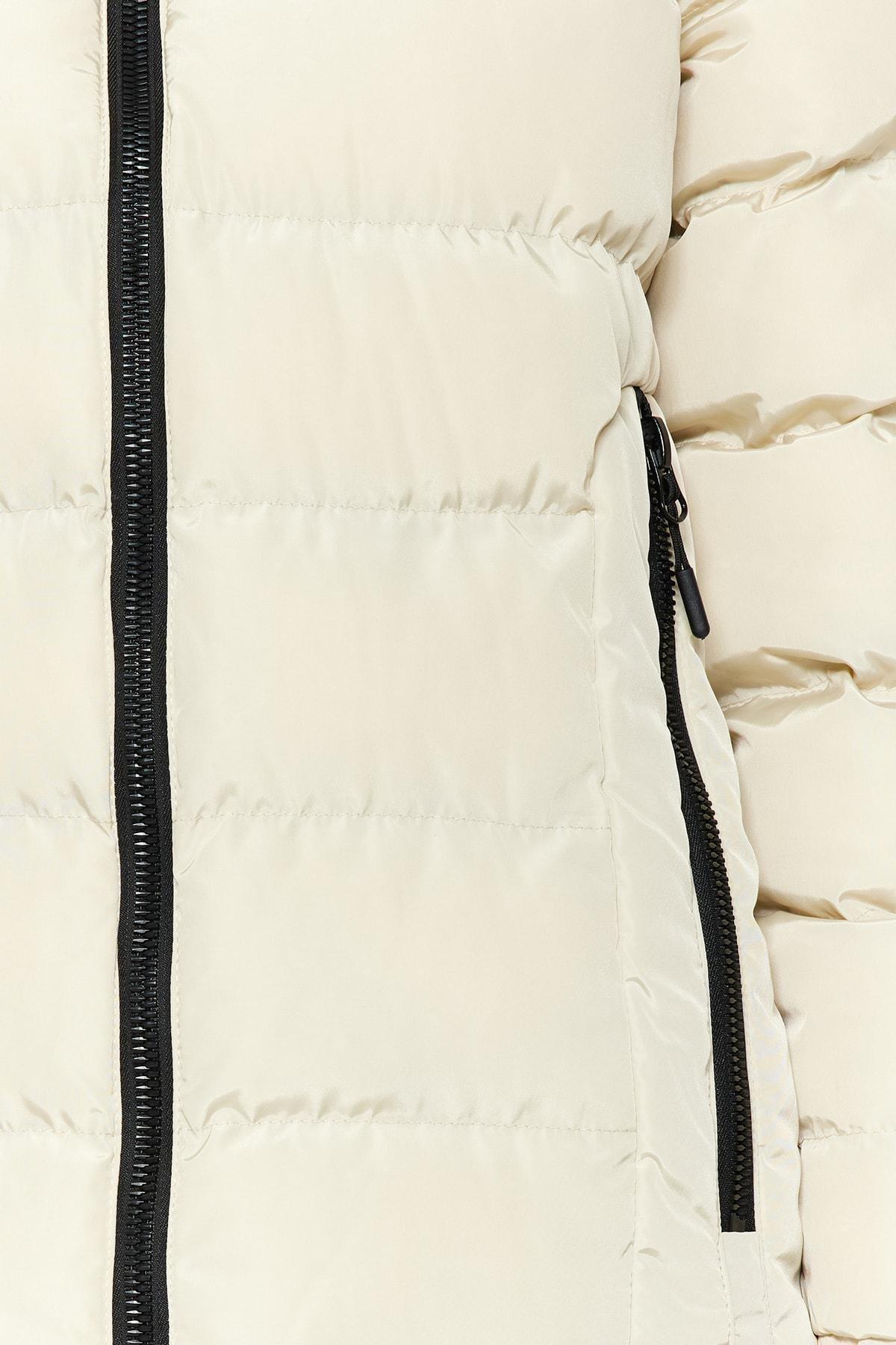 Cream Hooded Puffer Jacket, , large image number 4