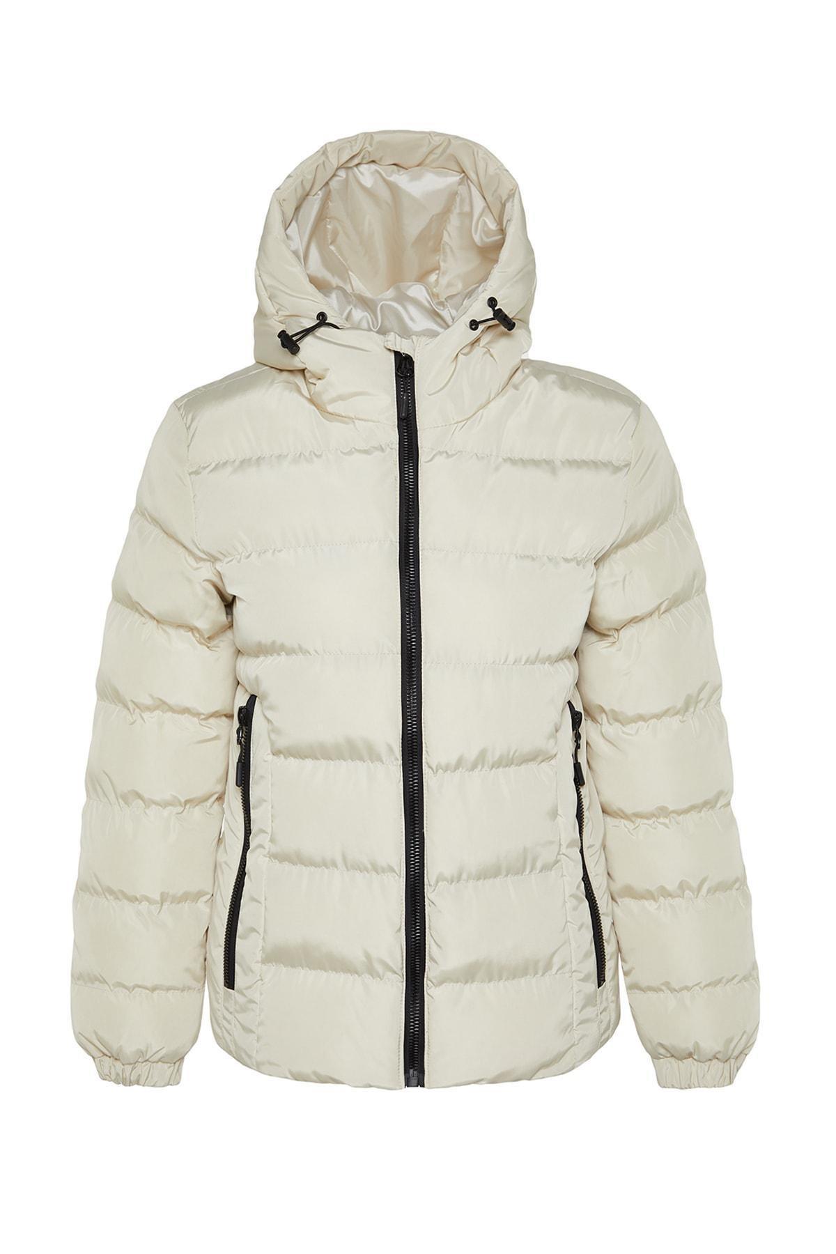 Cream Hooded Puffer Jacket, , large image number 5