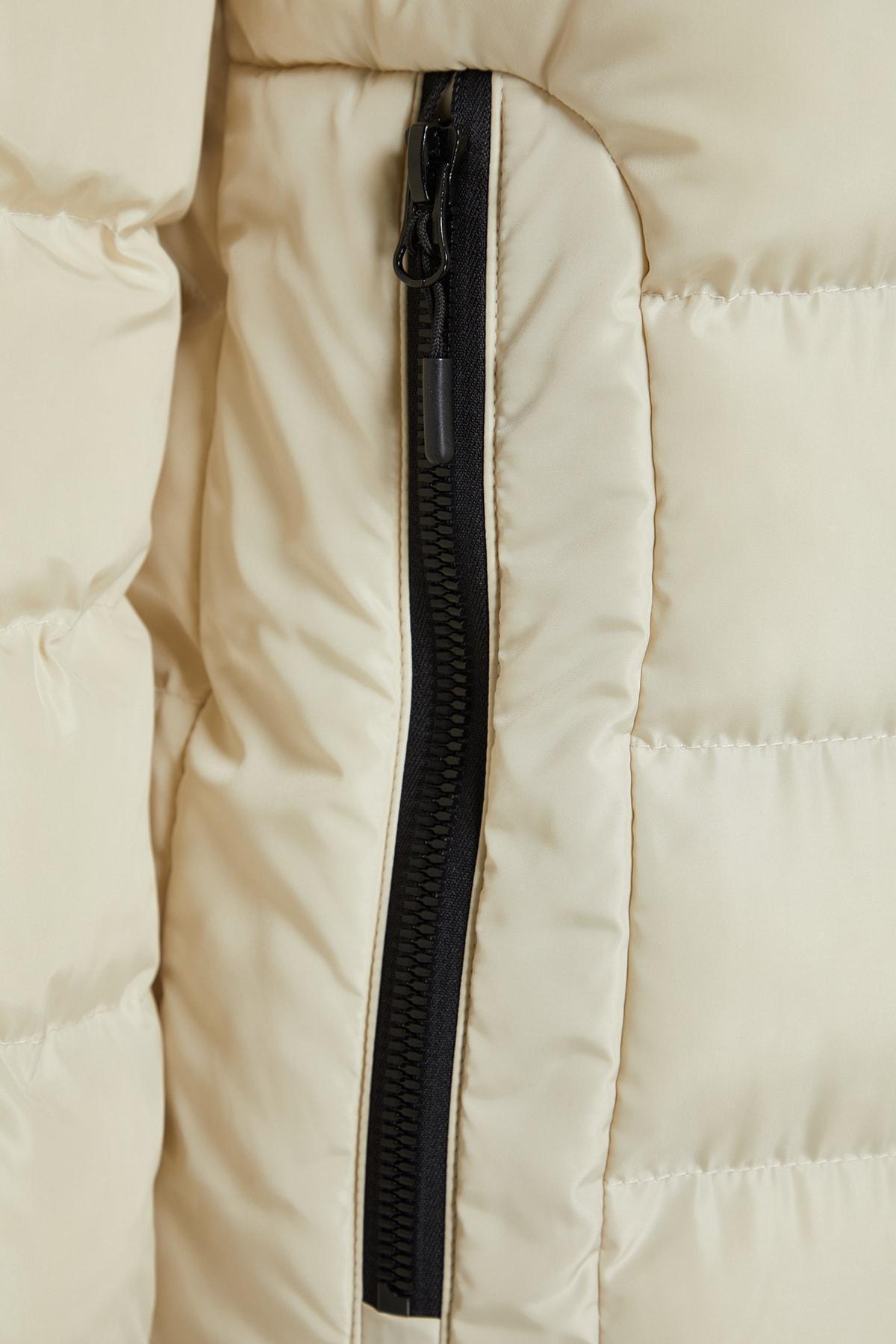 Cream Hooded Puffer Jacket, , large image number 6