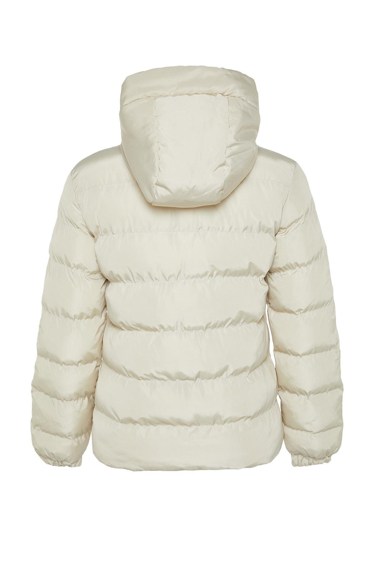 Cream Hooded Puffer Jacket, , large image number 7