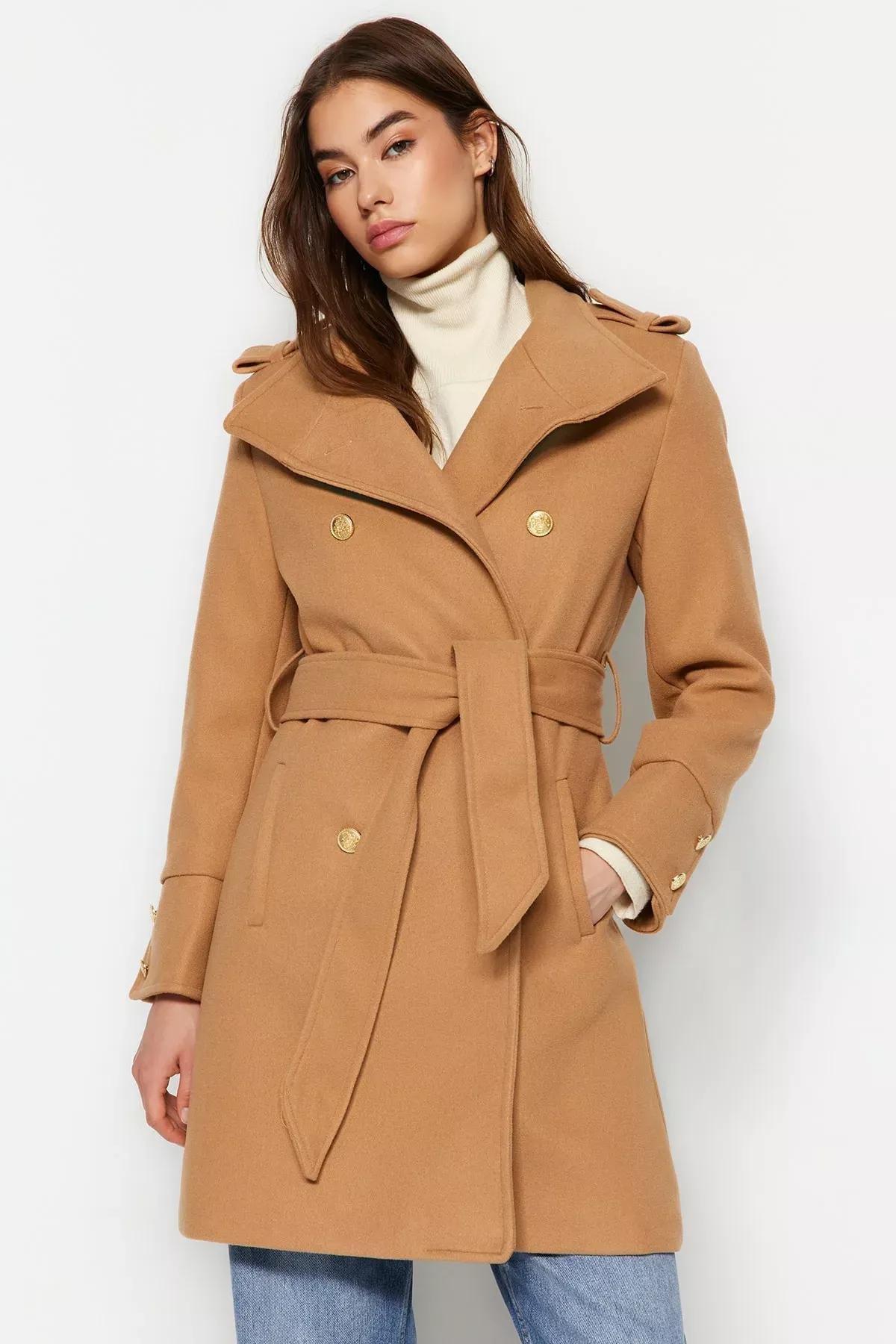 Brown Double Breasted Coat, CAMEL, medium