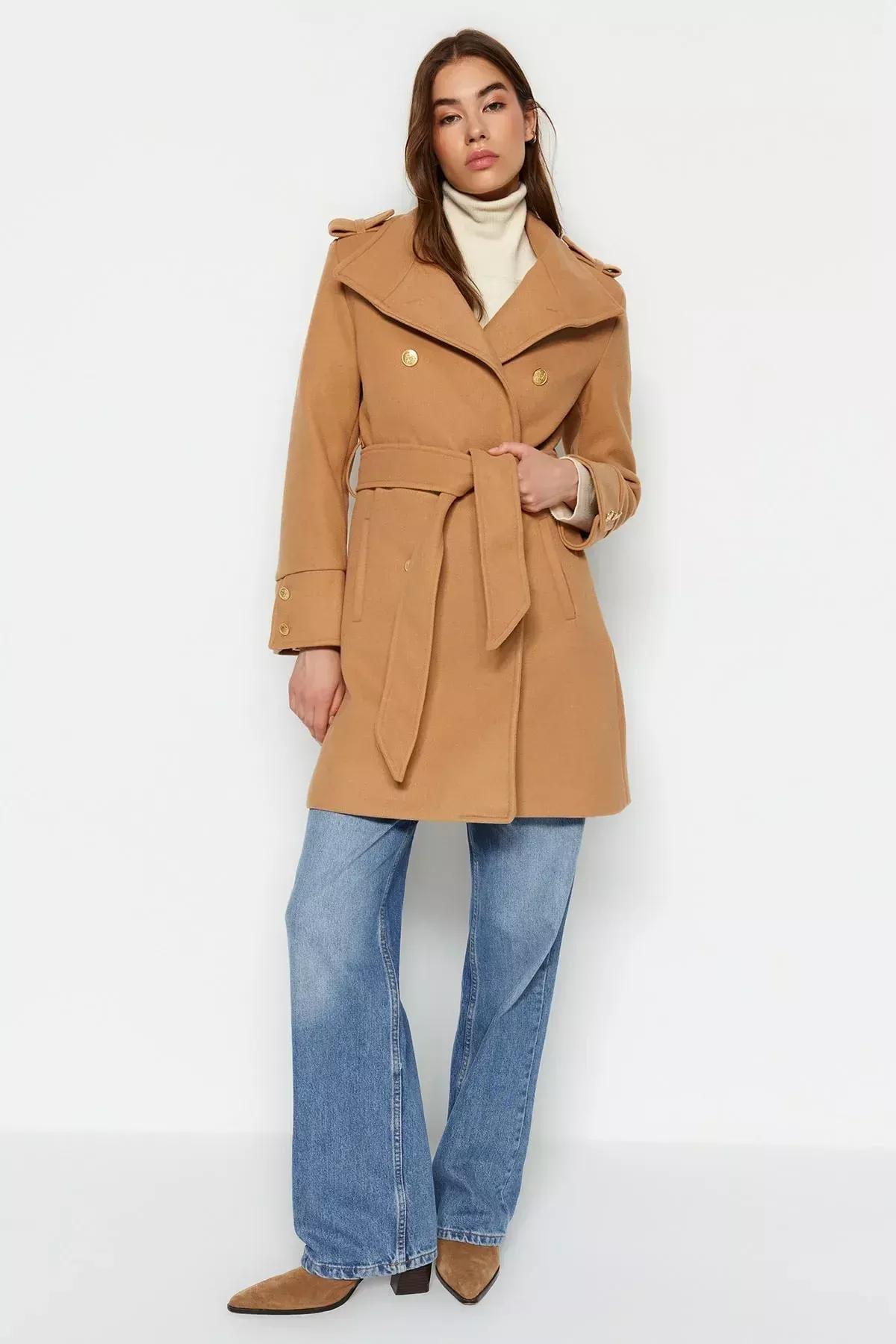 Brown Double Breasted Coat, , large image number 2