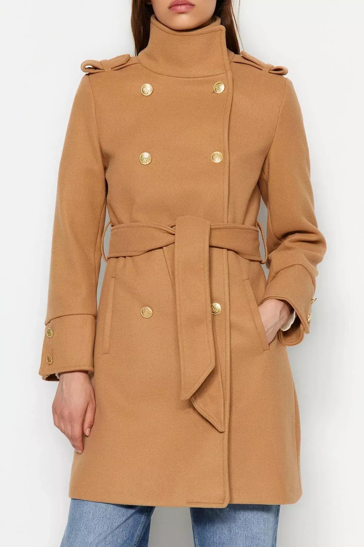 Brown Double Breasted Coat, , large image number 3