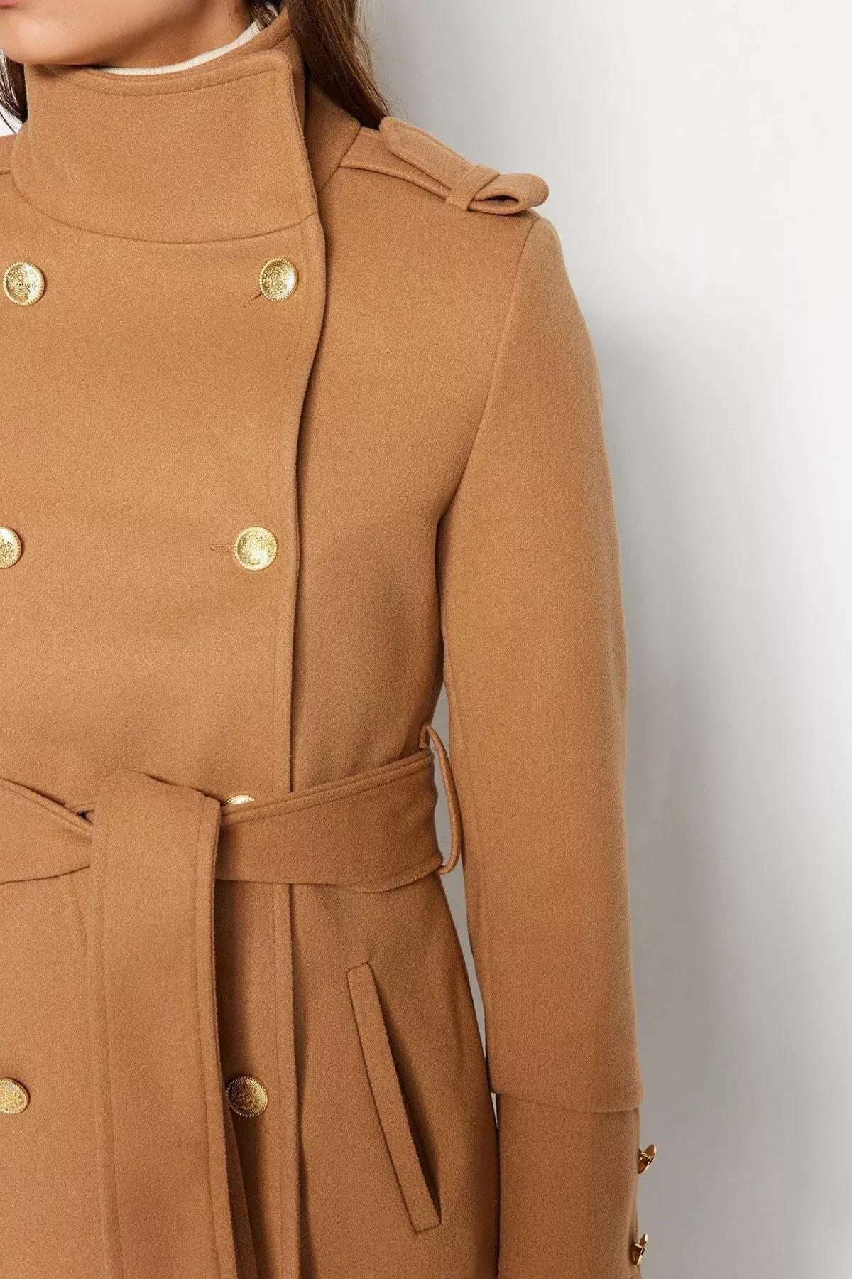 Brown Double Breasted Coat, CAMEL, large image number 4