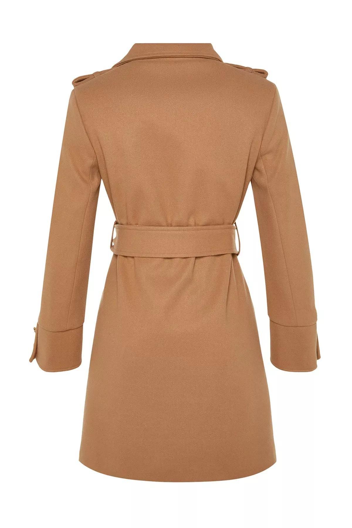 Brown Double Breasted Coat, CAMEL, large image number 7