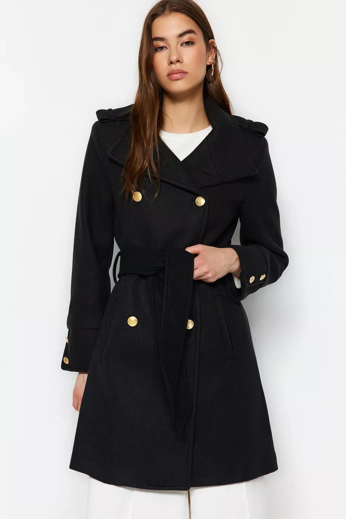 Black Double Breasted Coat, BLACK, medium