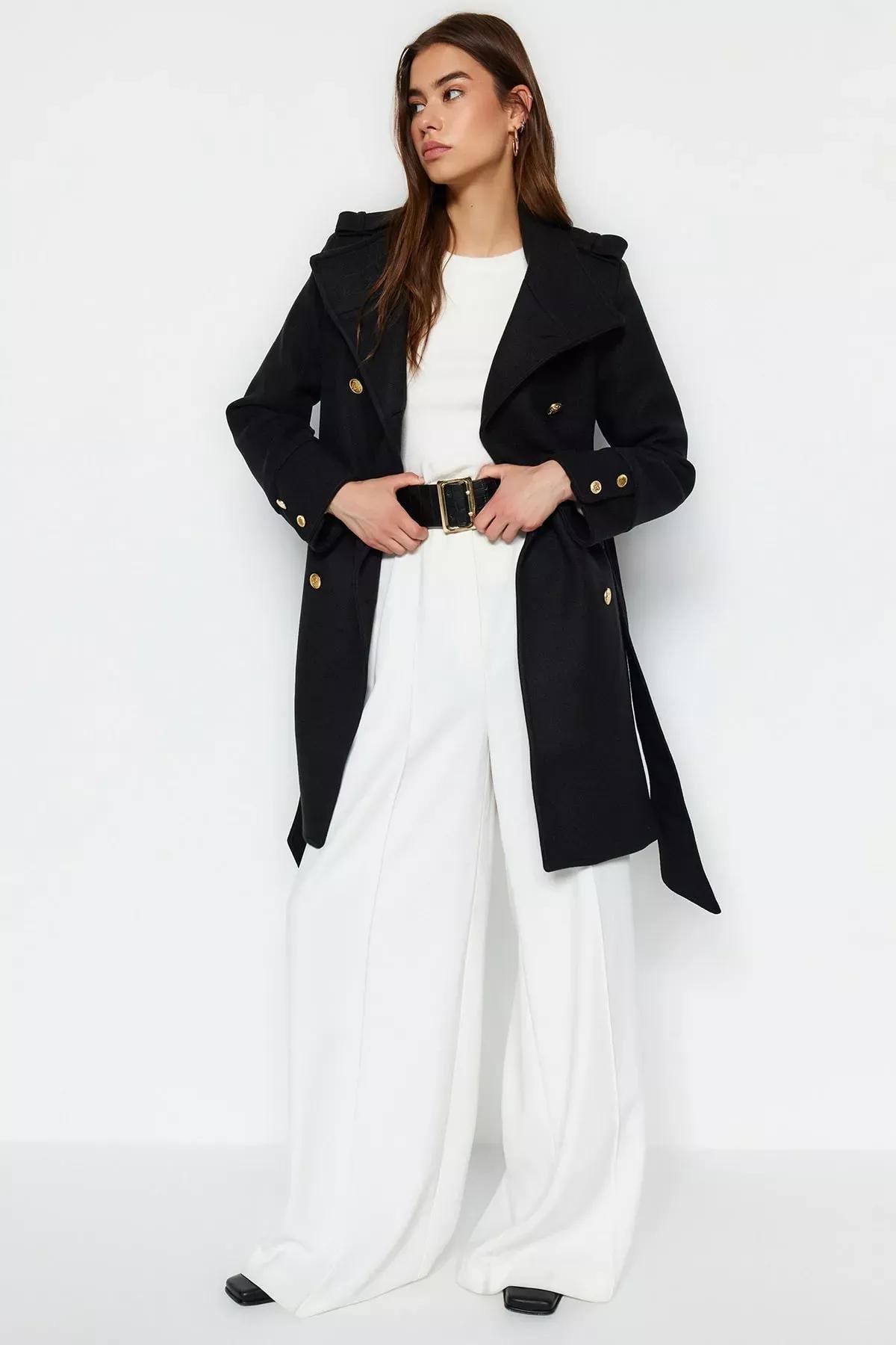 Black Double Breasted Coat, BLACK, medium