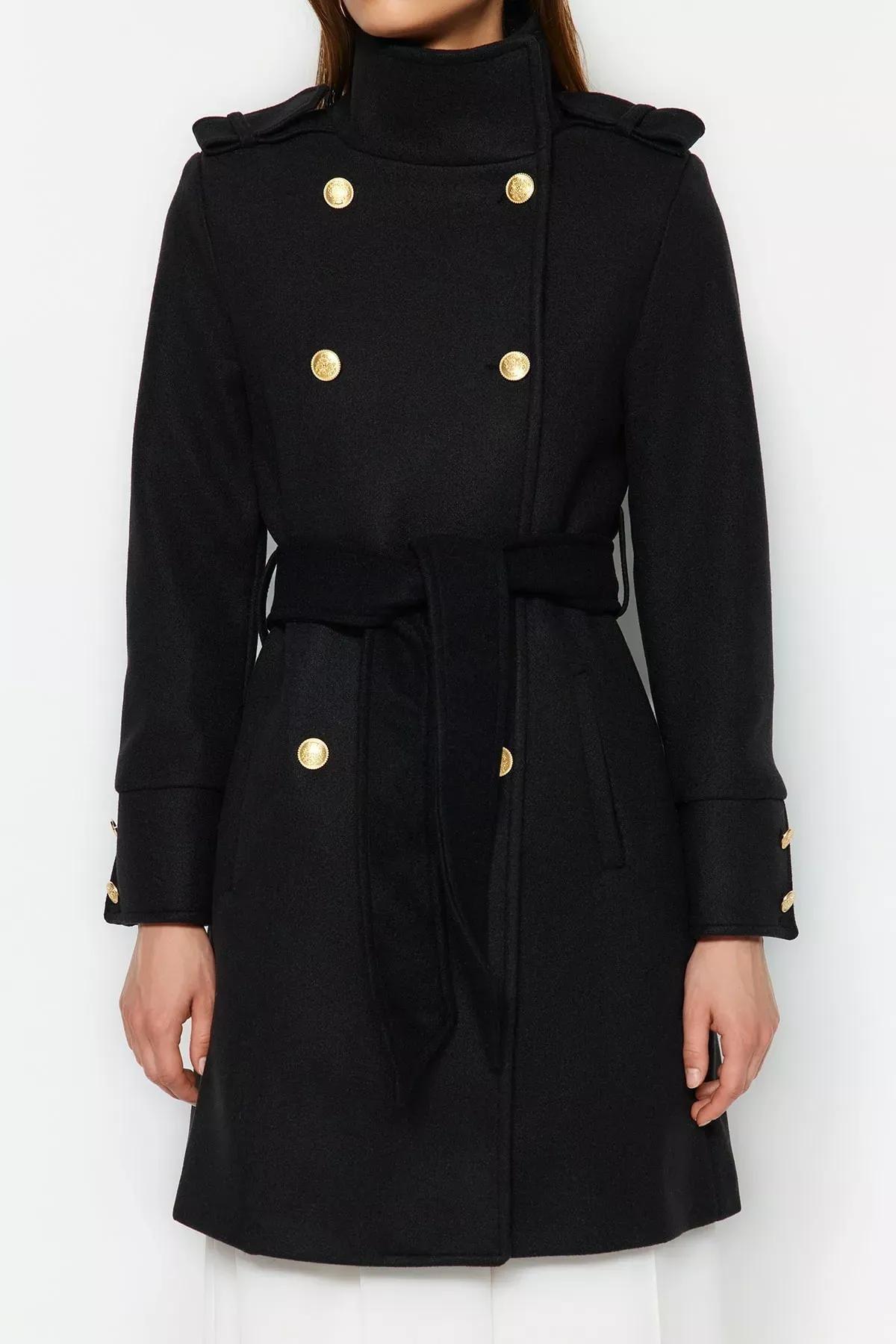 Black Double Breasted Coat, BLACK, large image number 3