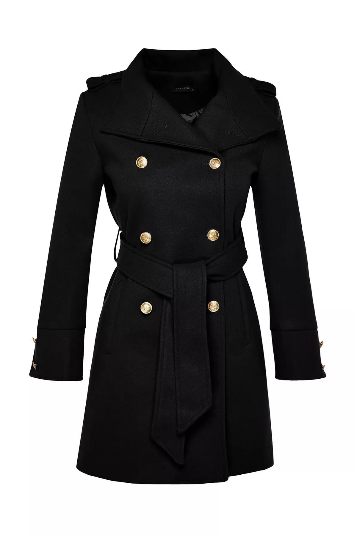 Black Double Breasted Coat, BLACK, large image number 7