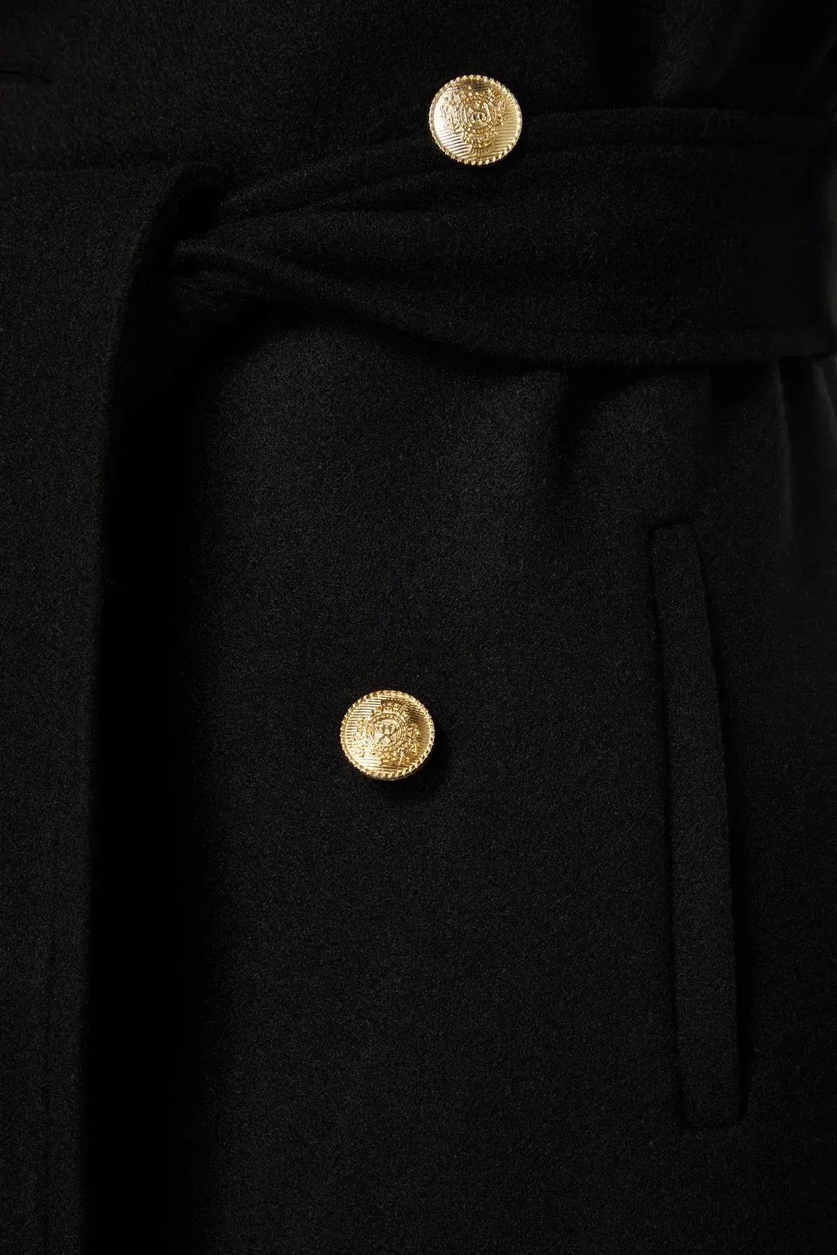 Black Double Breasted Coat, BLACK, large image number 8