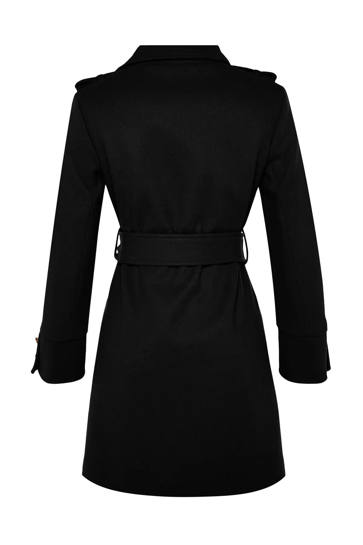 Black Double Breasted Coat, BLACK, large image number 9