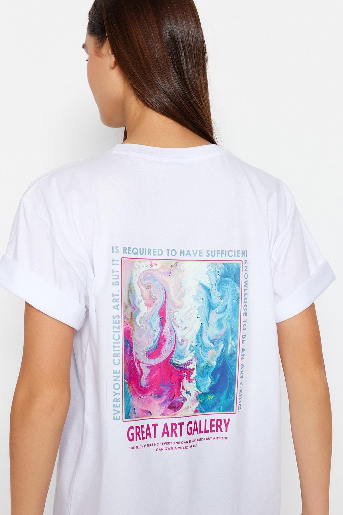 White Boyfriend Crew Neck T-Shirt, , large image number 3