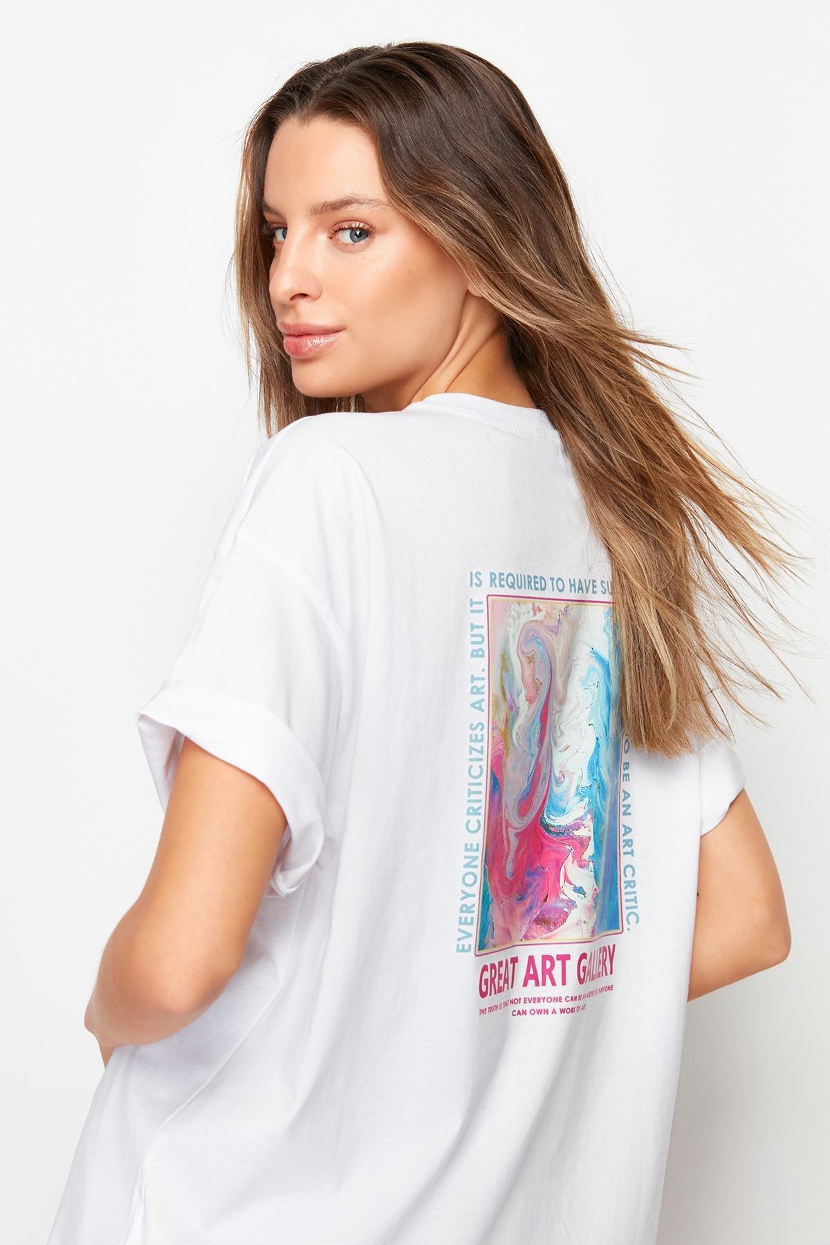 White Boyfriend Crew Neck T-Shirt, , large image number 4