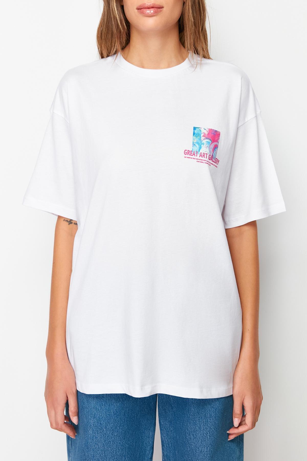 White Boyfriend Crew Neck T-Shirt, , large image number 5