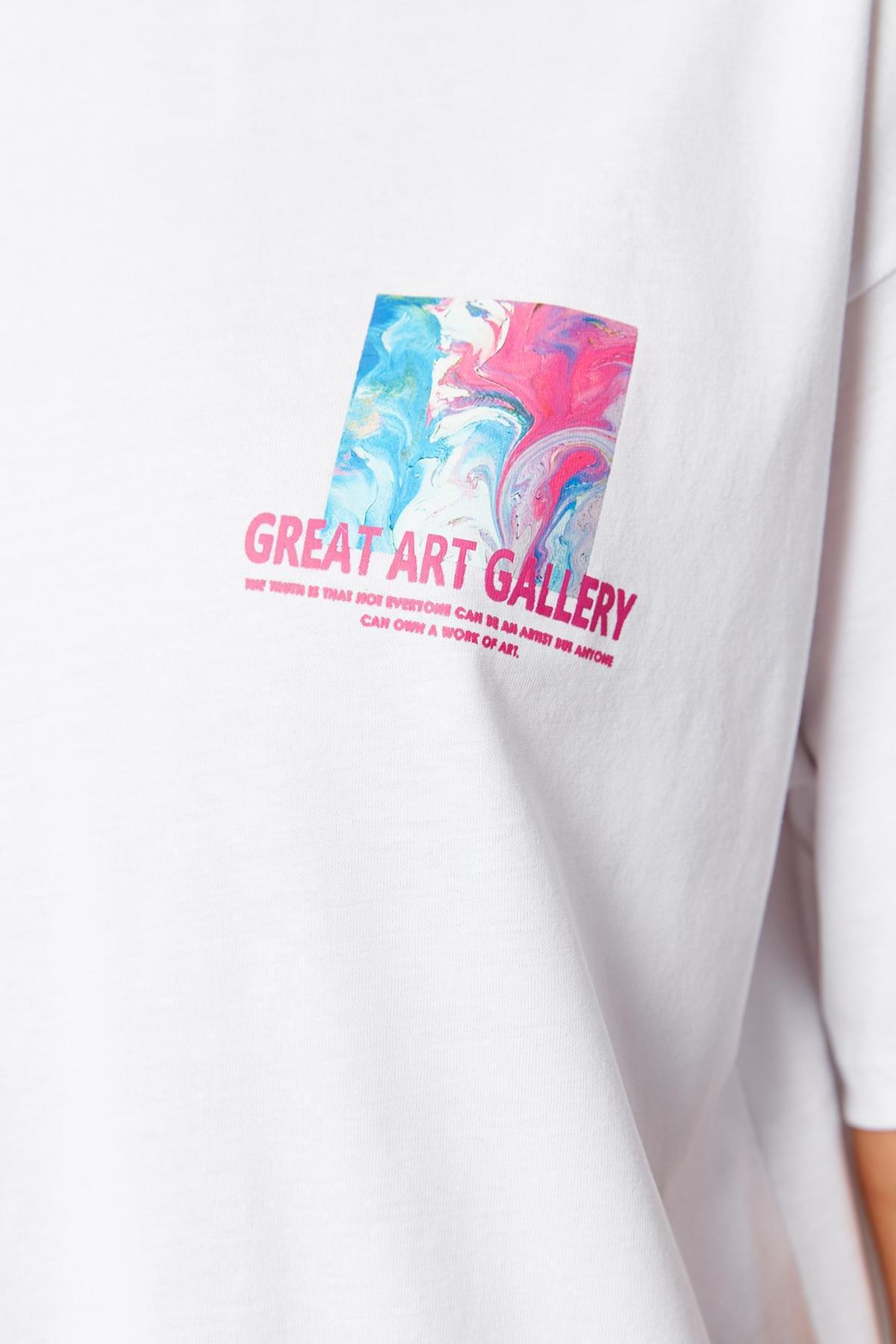 White Boyfriend Crew Neck T-Shirt, , large image number 6