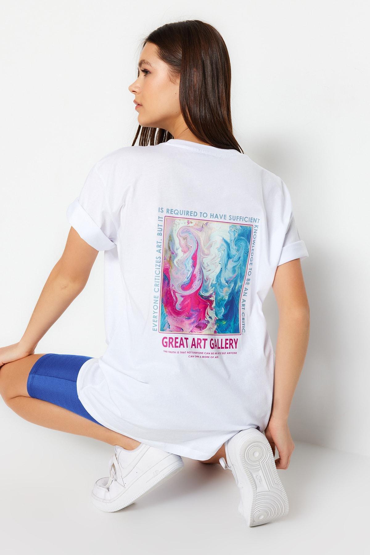 White Boyfriend Crew Neck T-Shirt, , large image number 7