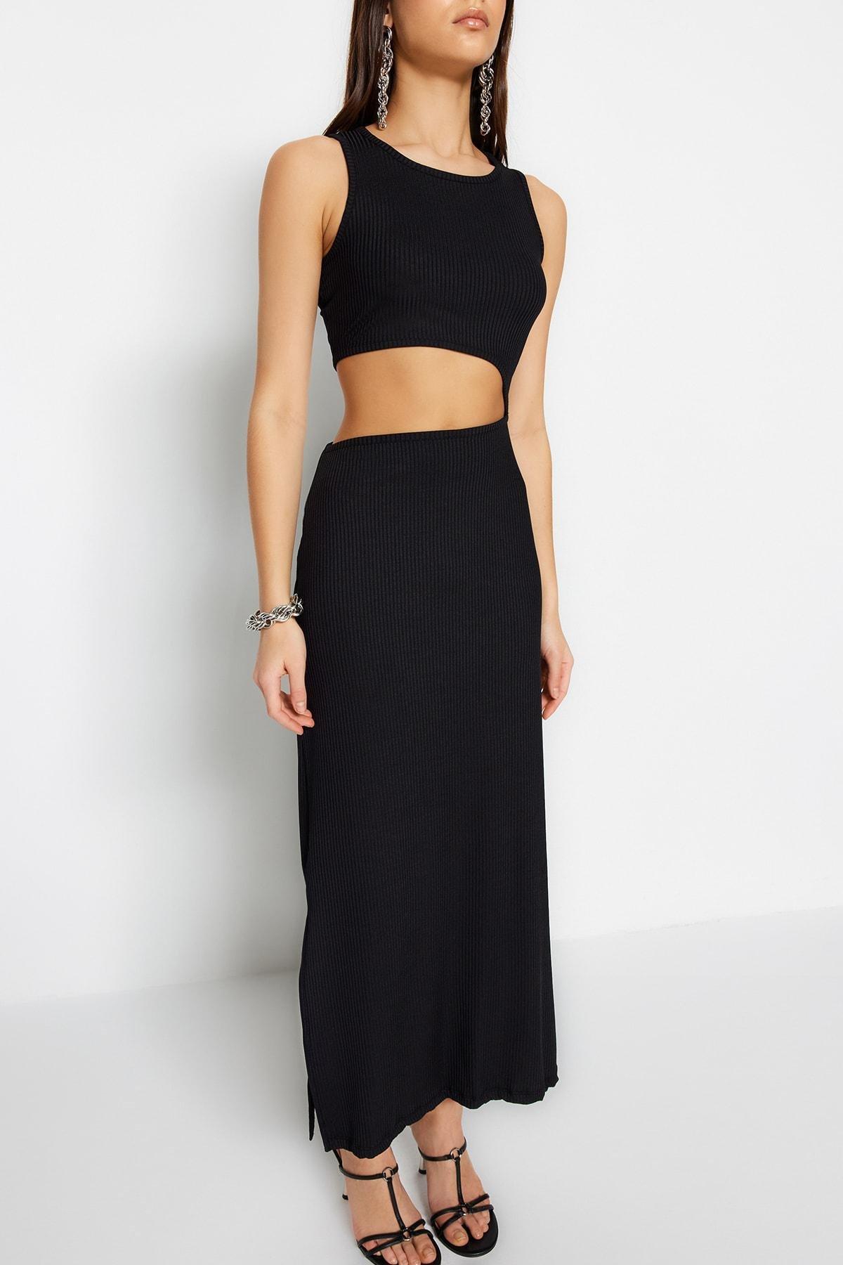 Black Retro Crew Neck Bodycon Dress, , large image number 2