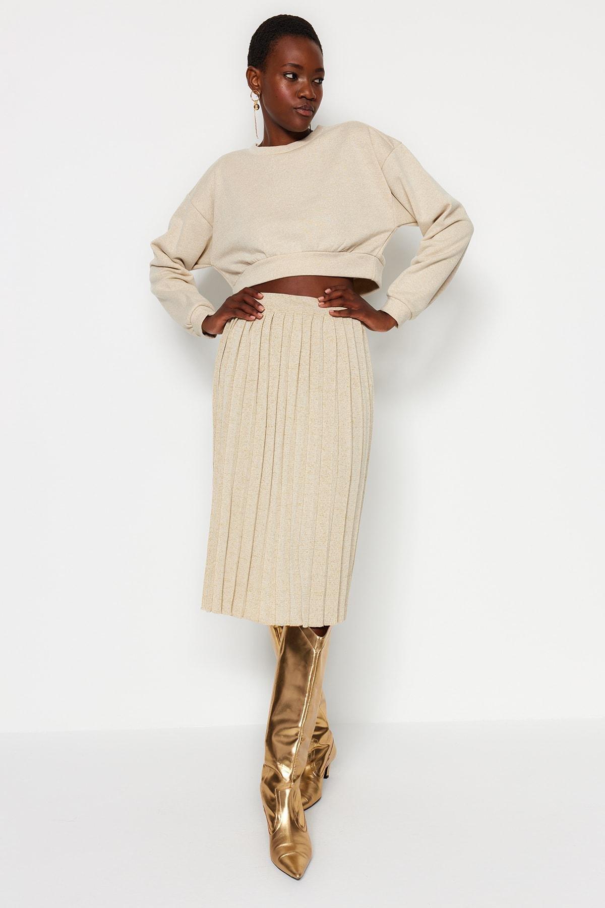 Beige Bodycon Midi Skirt, , large image number 0