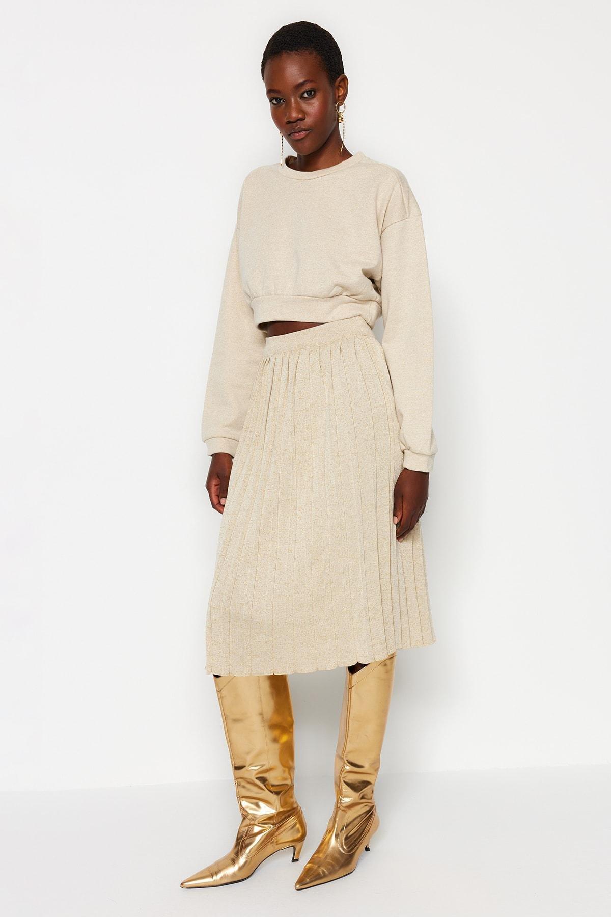 Beige Bodycon Midi Skirt, , large image number 2