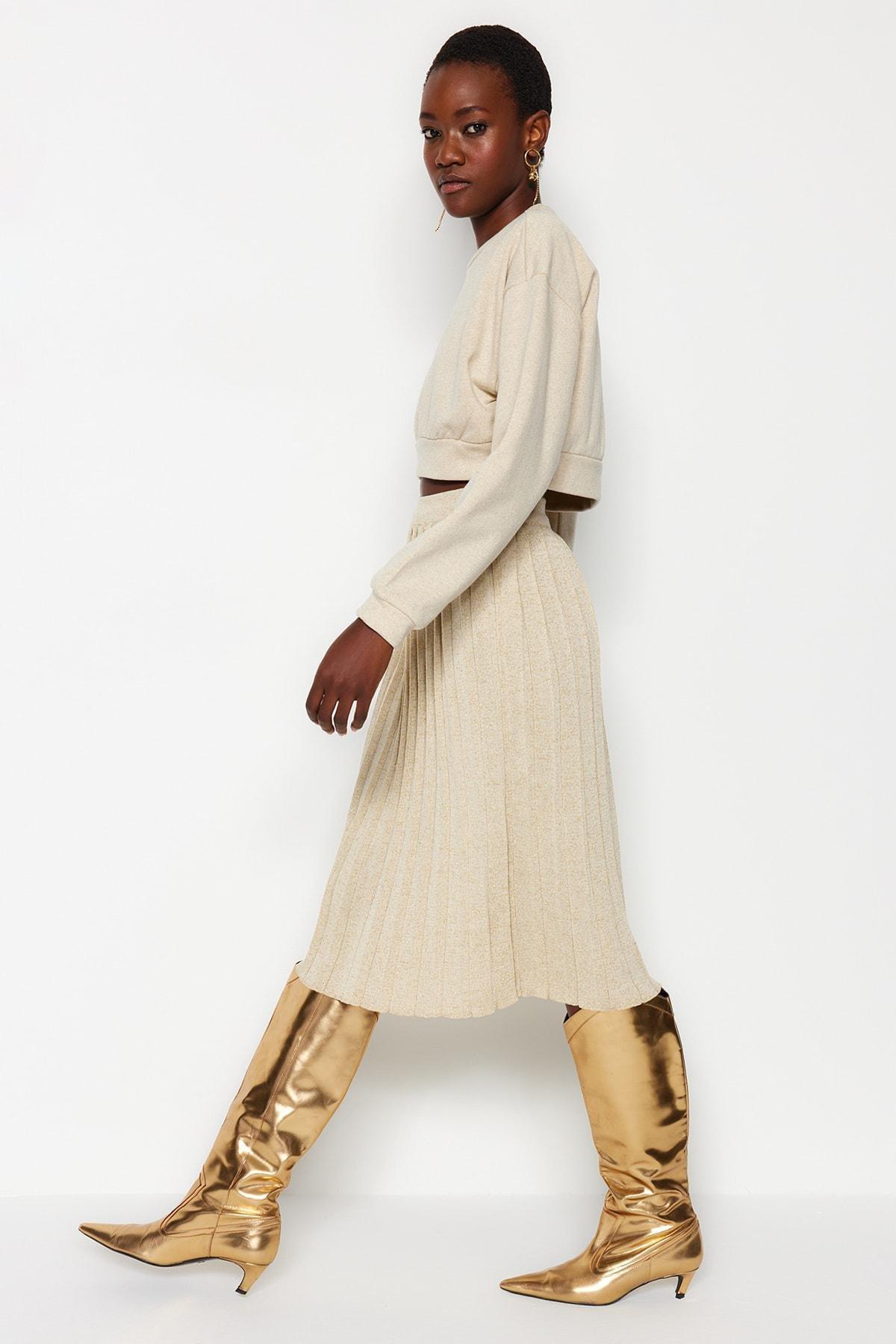 Beige Bodycon Midi Skirt, , large image number 3