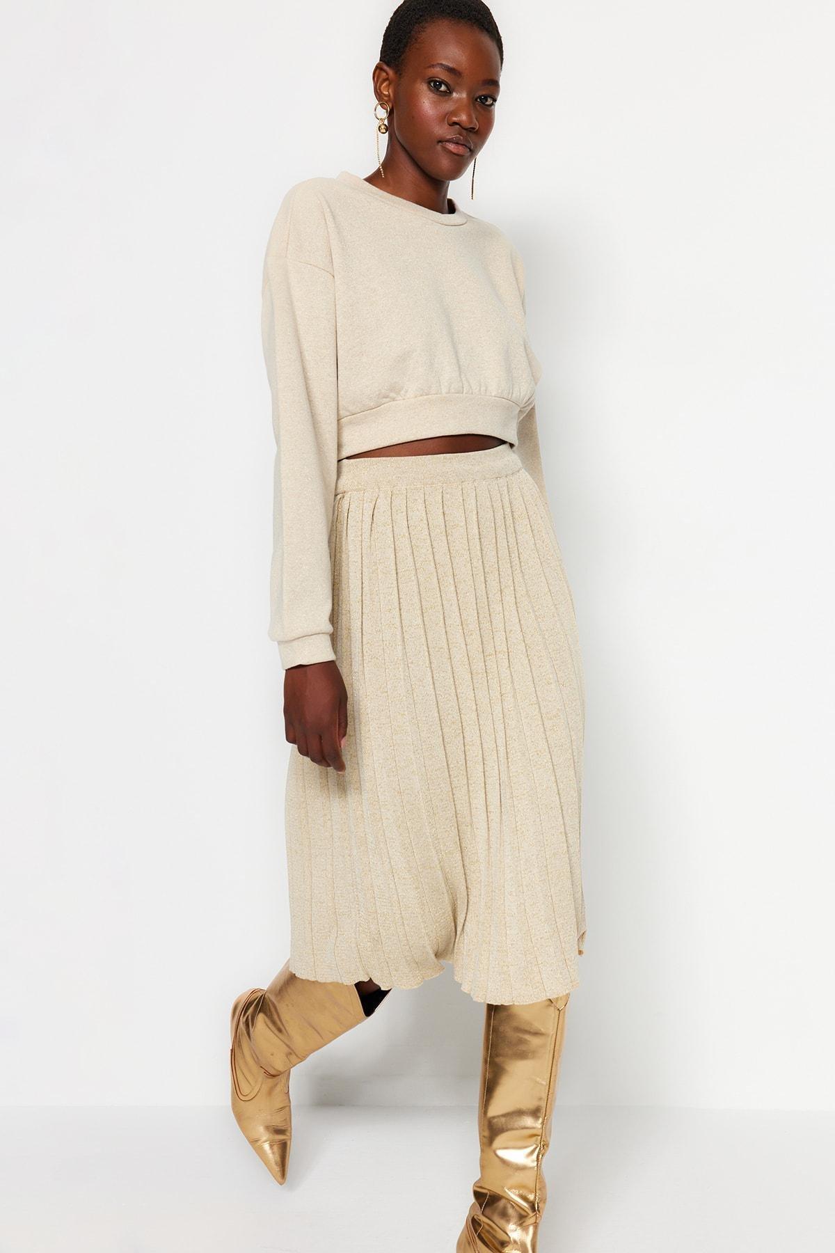 Beige Bodycon Midi Skirt, , large image number 6