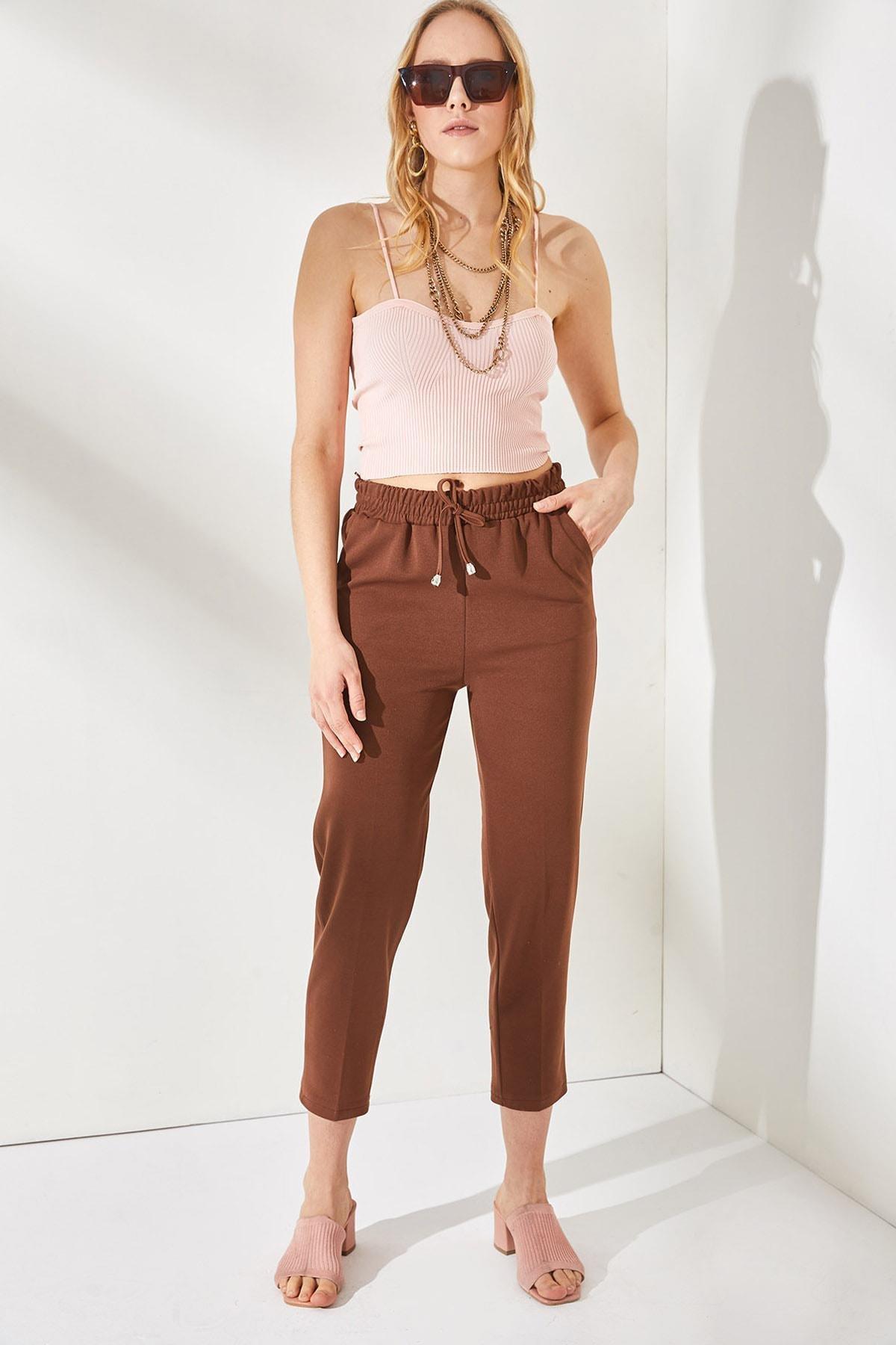 Brown Straight Pants, , medium