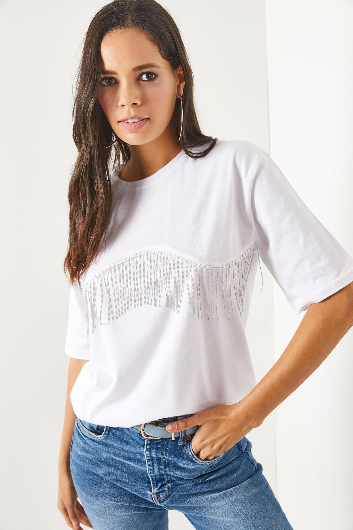 White Chain Garnish Oversized T-Shirt, , large image number 2