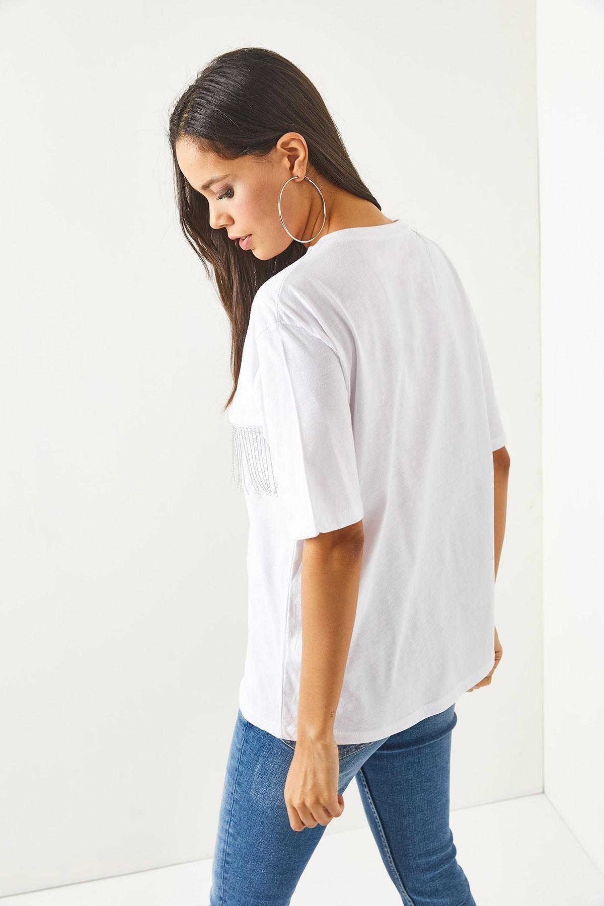 White Chain Garnish Oversized T-Shirt, , large image number 4
