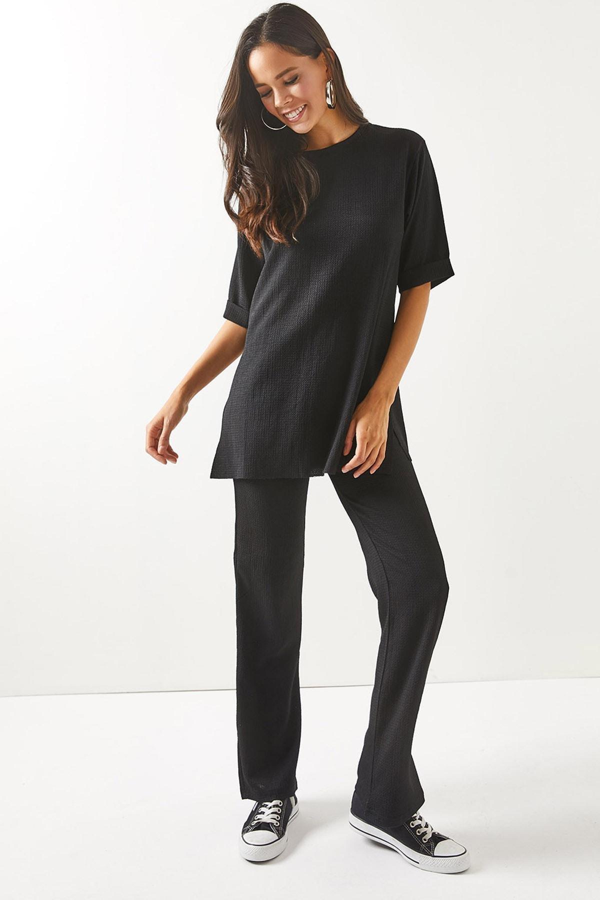 Black With Slits Palazzo Co-Ord Set, , large image number 0