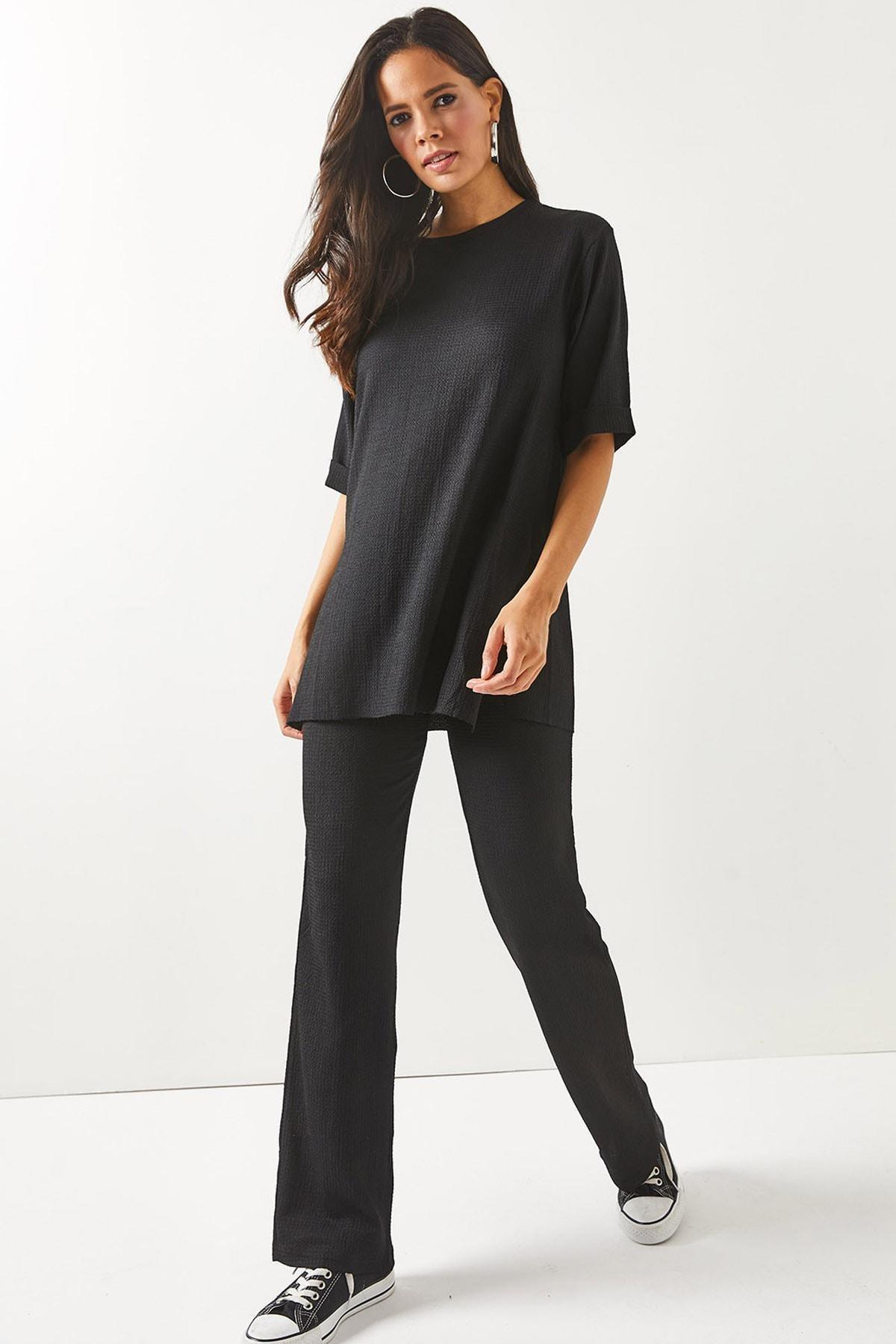 Black With Slits Palazzo Co-Ord Set, , large image number 1
