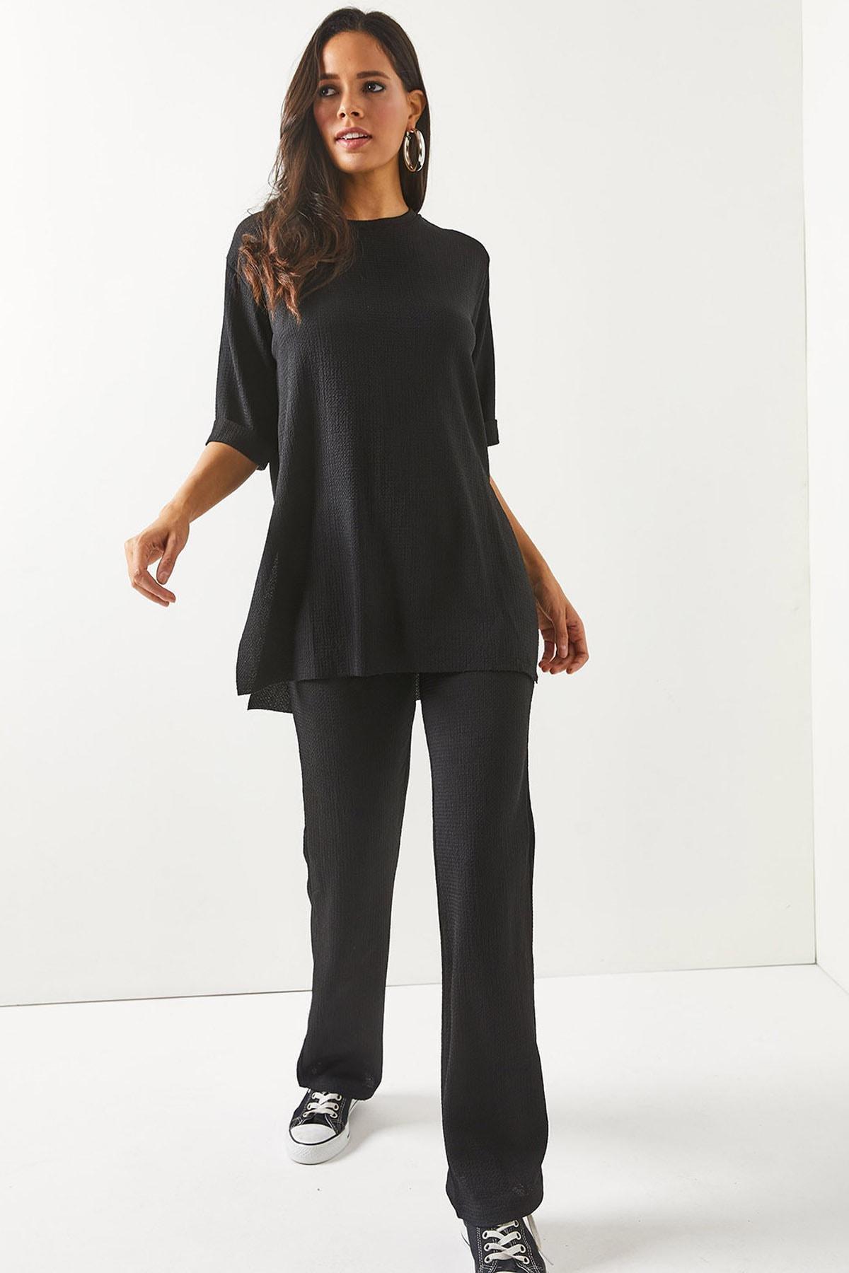 Black With Slits Palazzo Co-Ord Set, , large image number 2