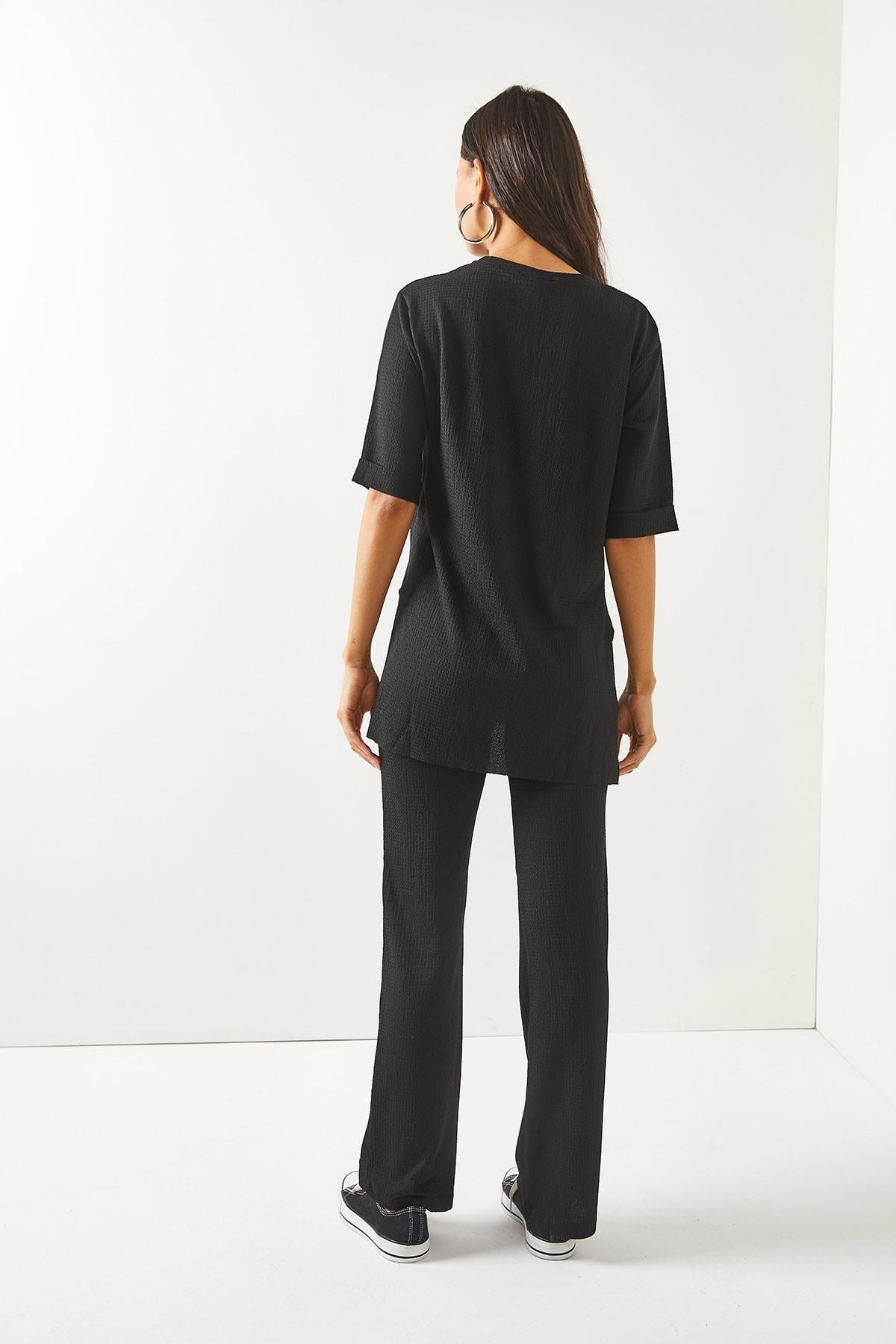 Black With Slits Palazzo Co-Ord Set, , large image number 4