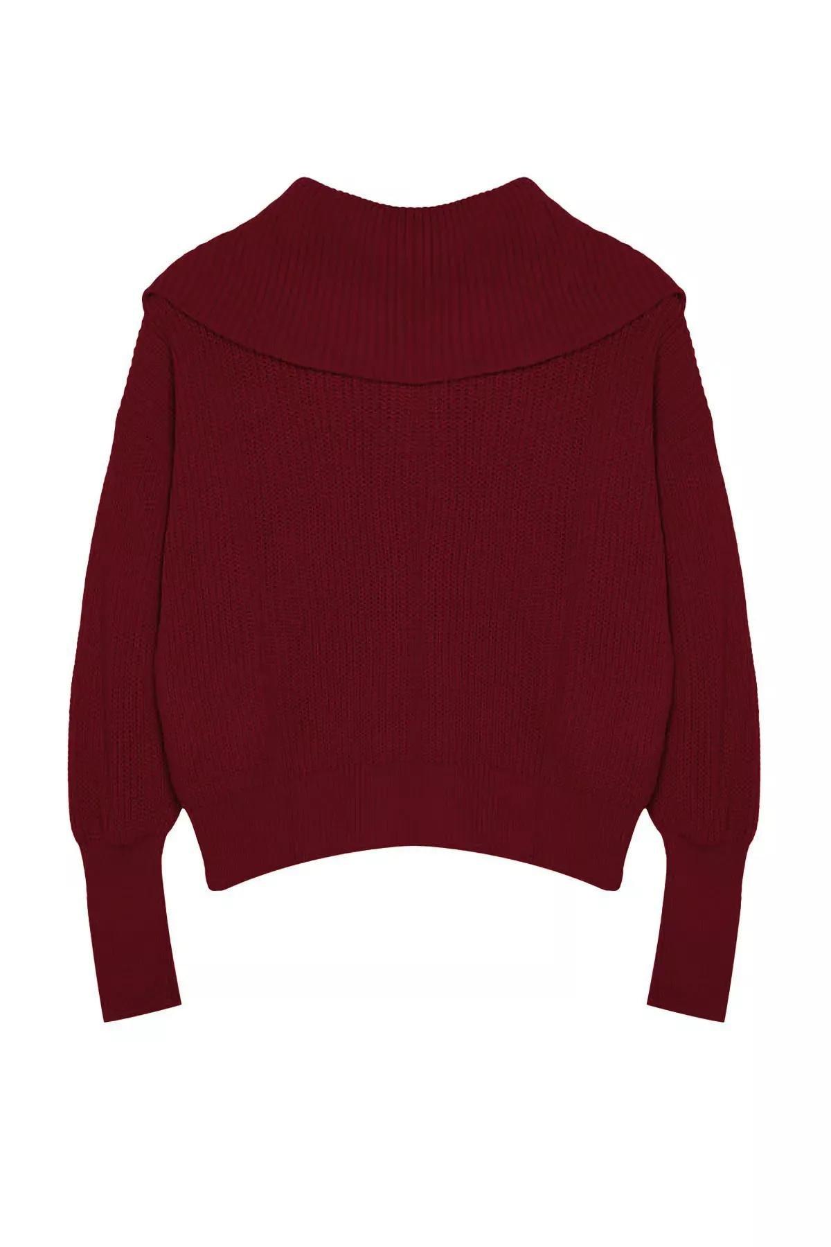 Red Wide Collar Zipper Knitwear Cardigan, , large image number 5