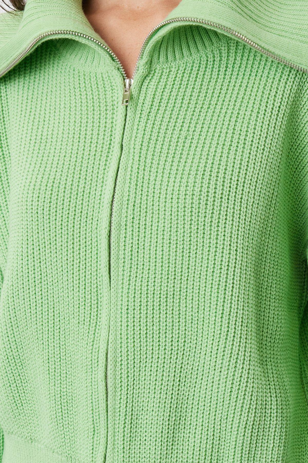 Green Zippered Knitwear Cardigan, , large image number 2