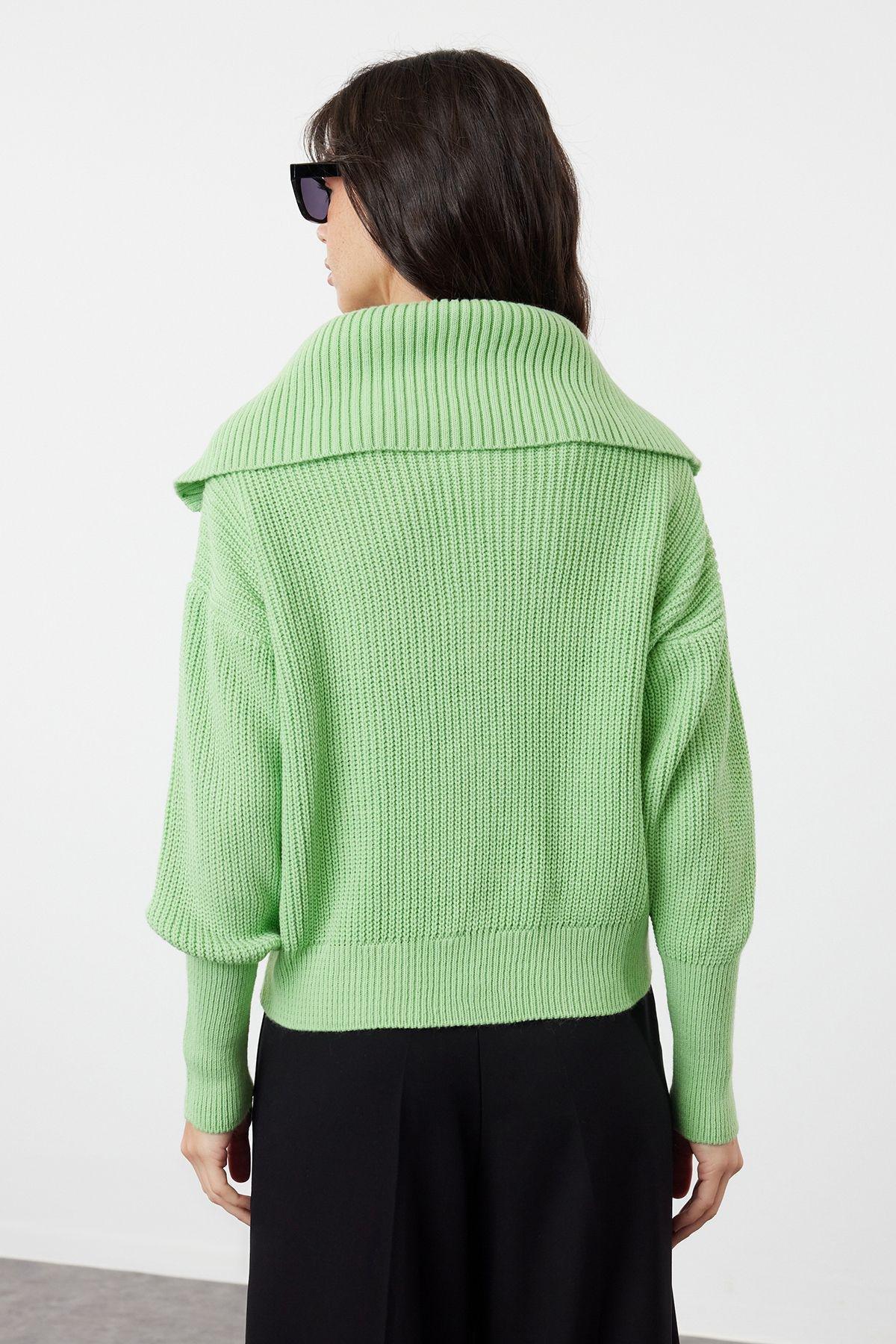 Green Zippered Knitwear Cardigan, , large image number 4