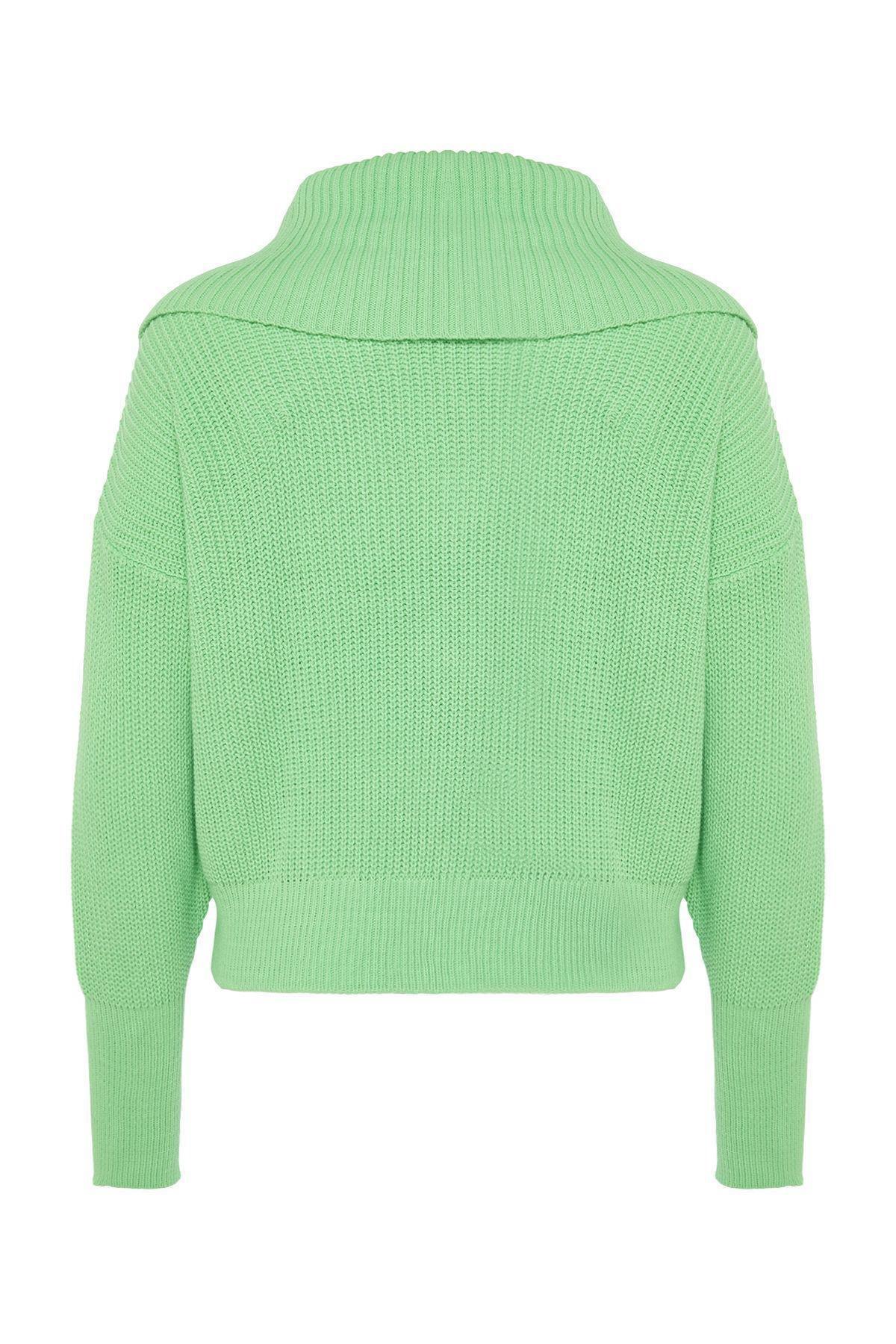 Green Zippered Knitwear Cardigan, , large image number 5
