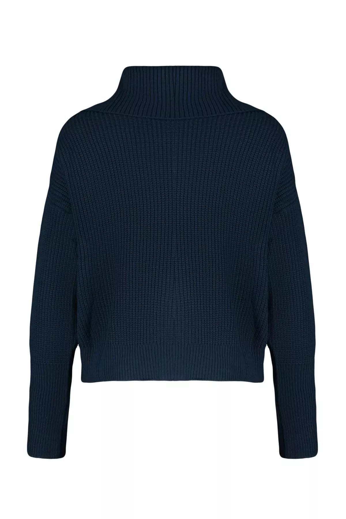 Navy Zippered Collar Knitted Cardigan, , large image number 8