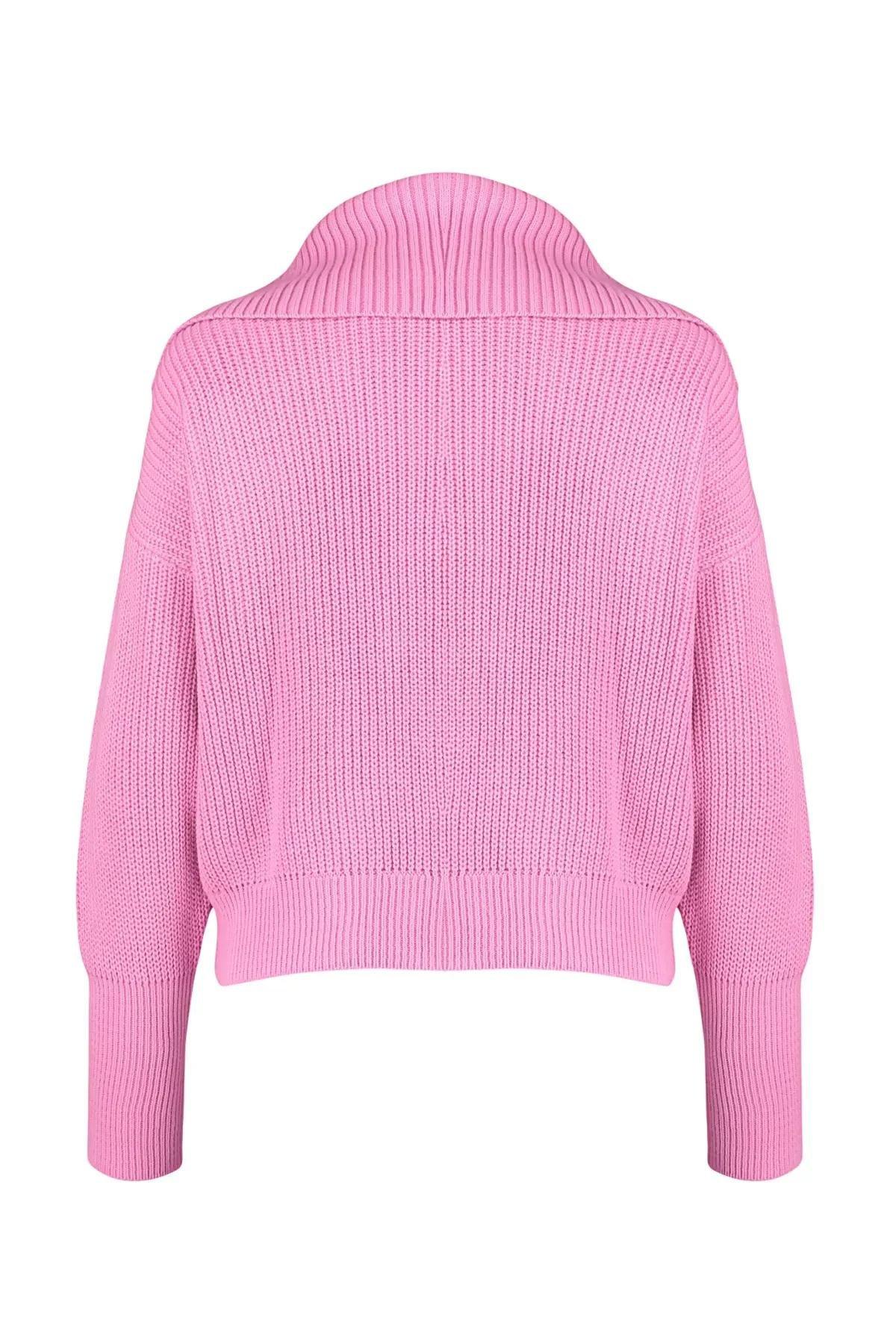 Pink Zippered Knitwear Cardigan, Pink, large image number 6