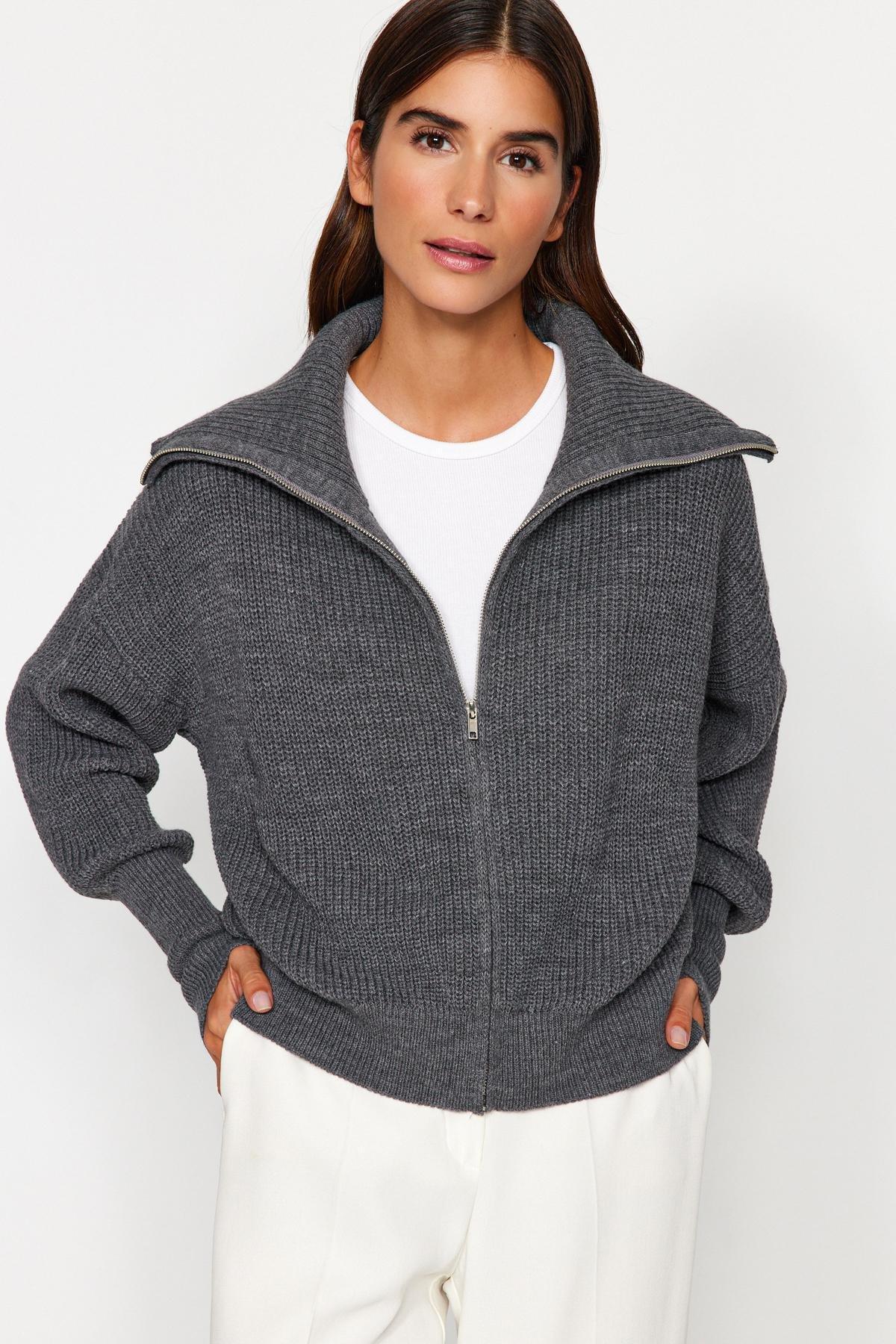 Grey Zippered Cardigan, , large image number 0