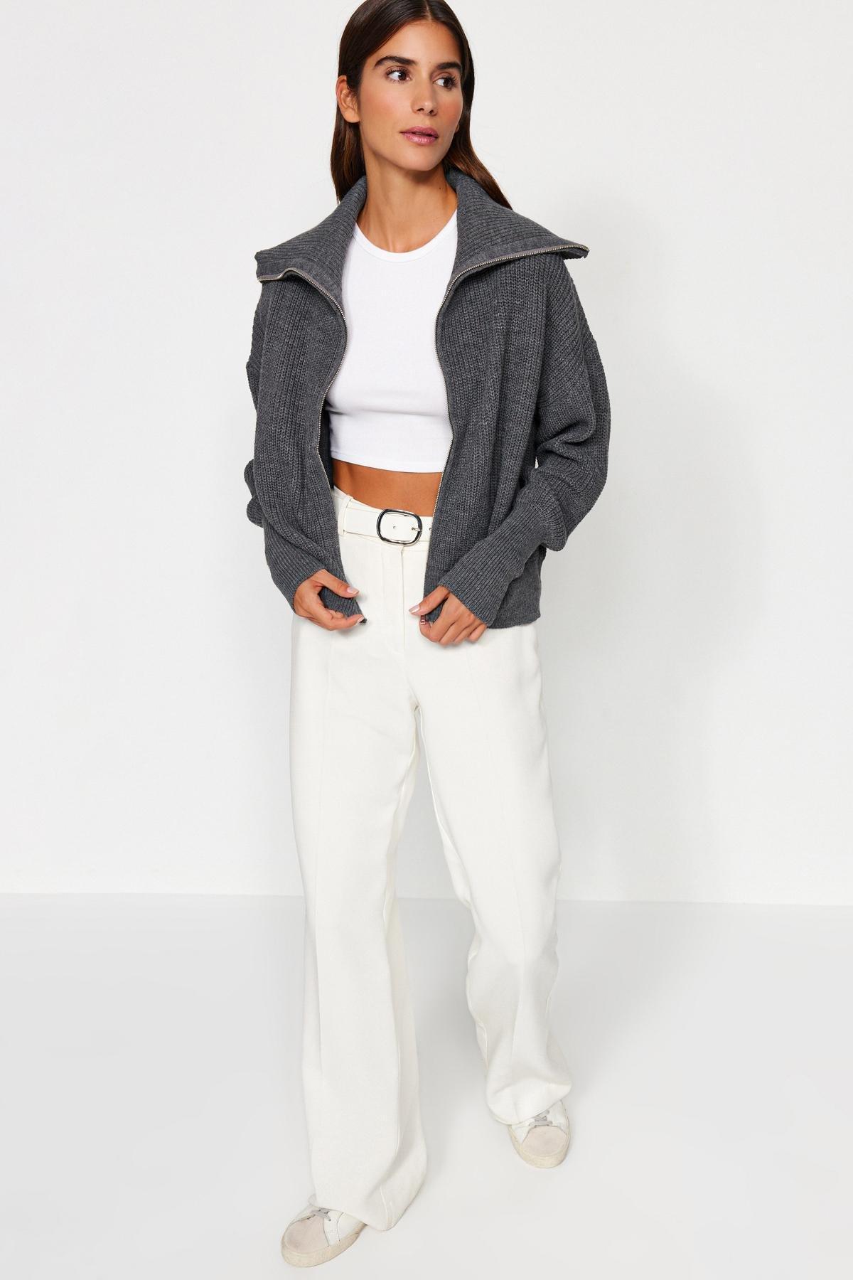 Grey Zippered Cardigan, , large image number 1