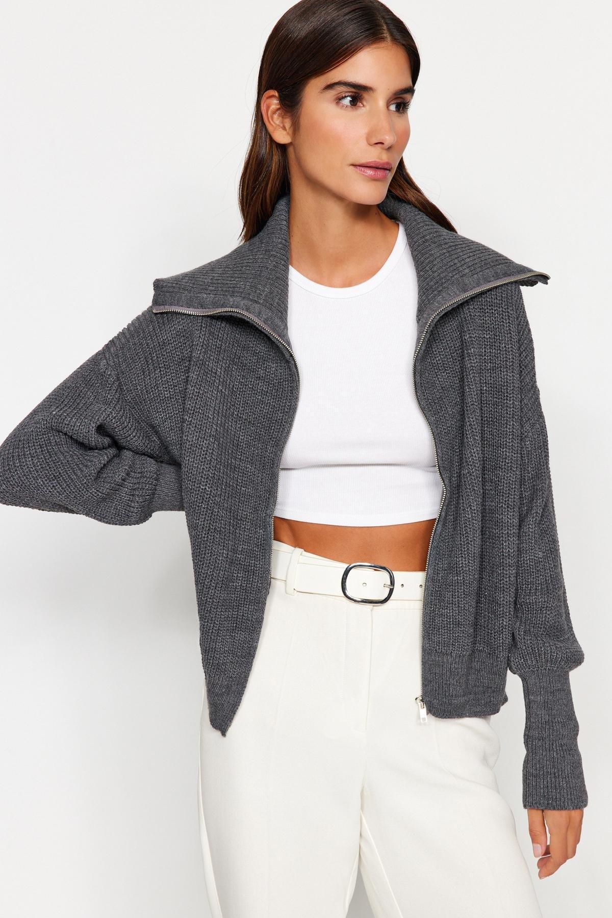 Grey Zippered Cardigan, , large image number 2