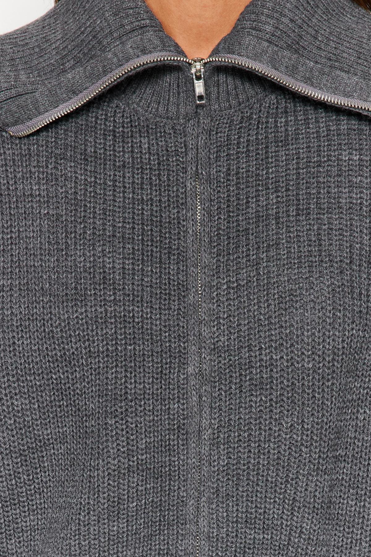 Grey Zippered Cardigan, , large image number 3