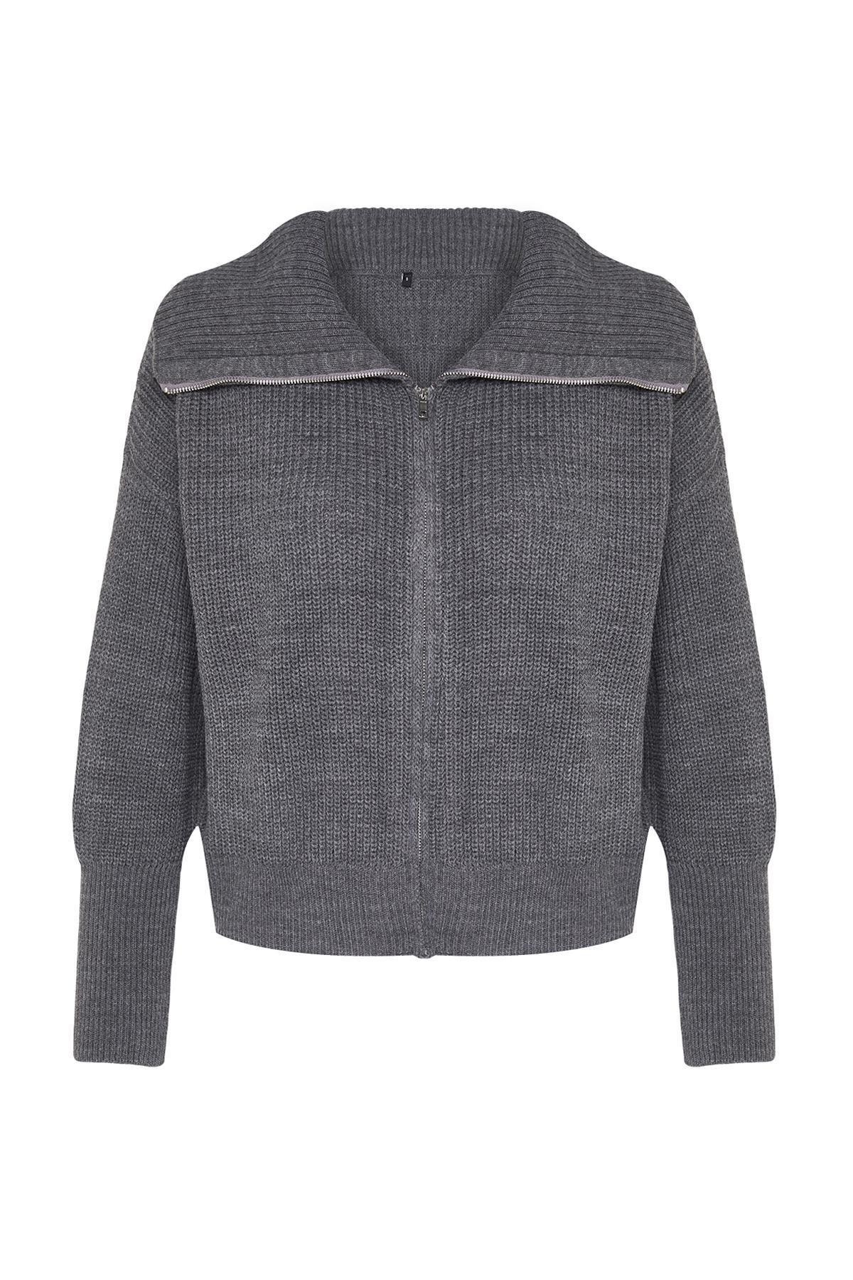 Grey Zippered Cardigan, , large image number 5