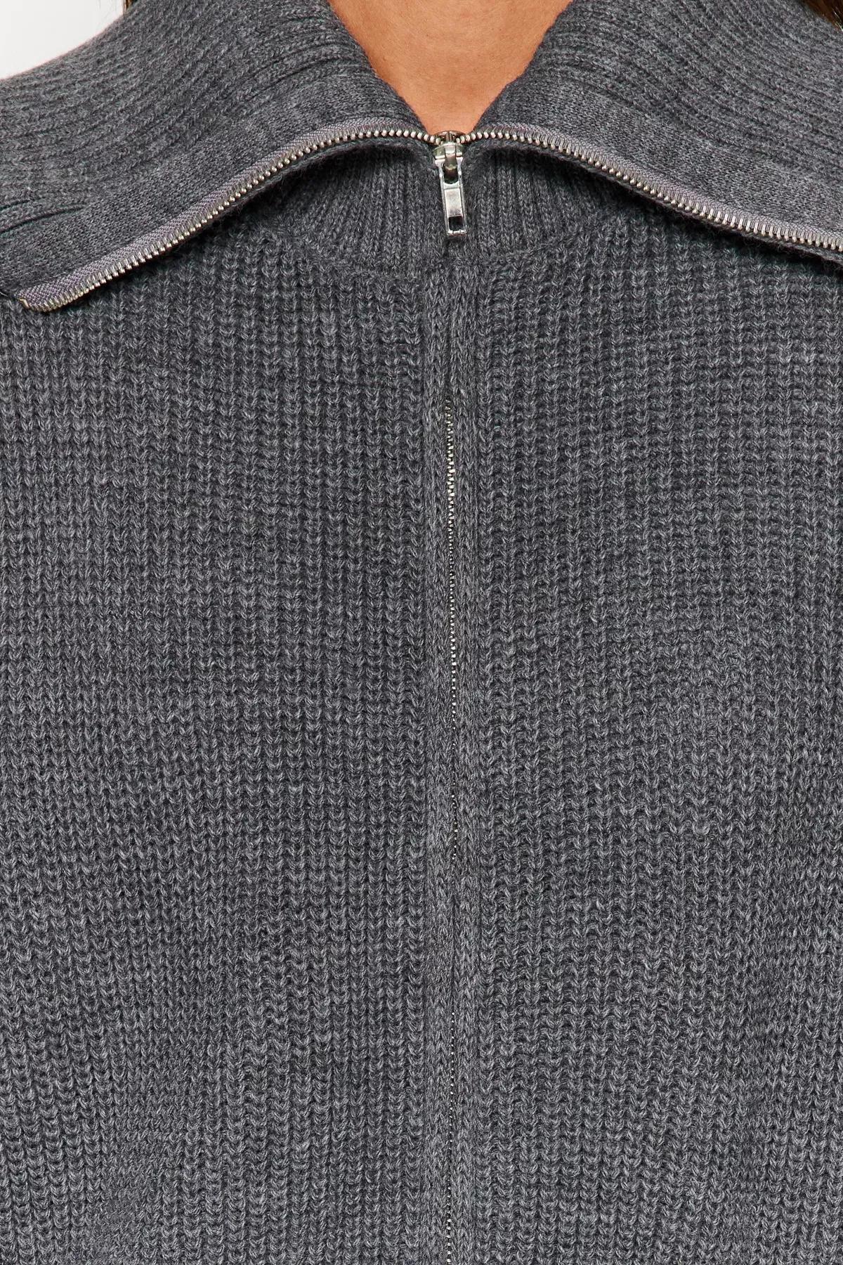 Grey Zippered Cardigan, Anthracite, large image number 7