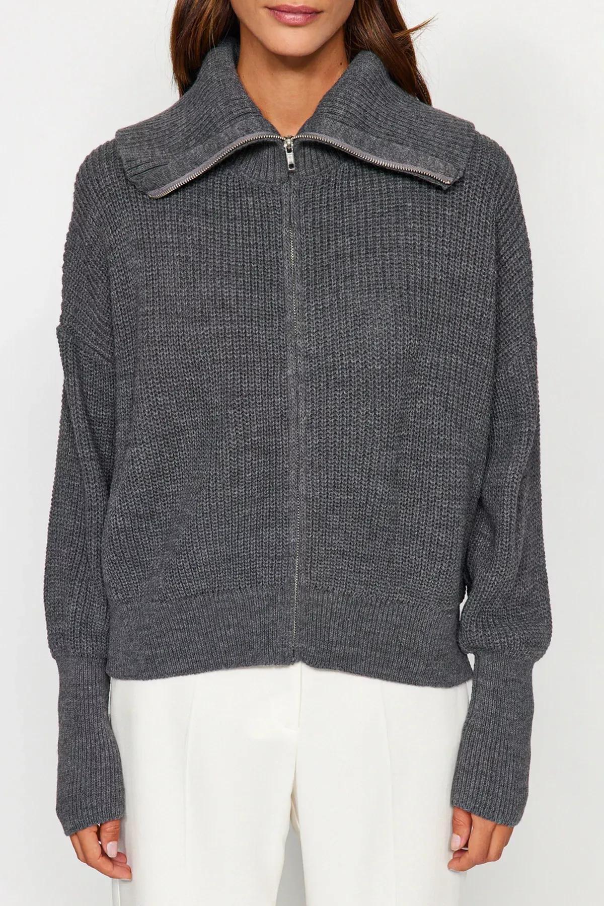 Grey Zippered Cardigan, Anthracite, large image number 8