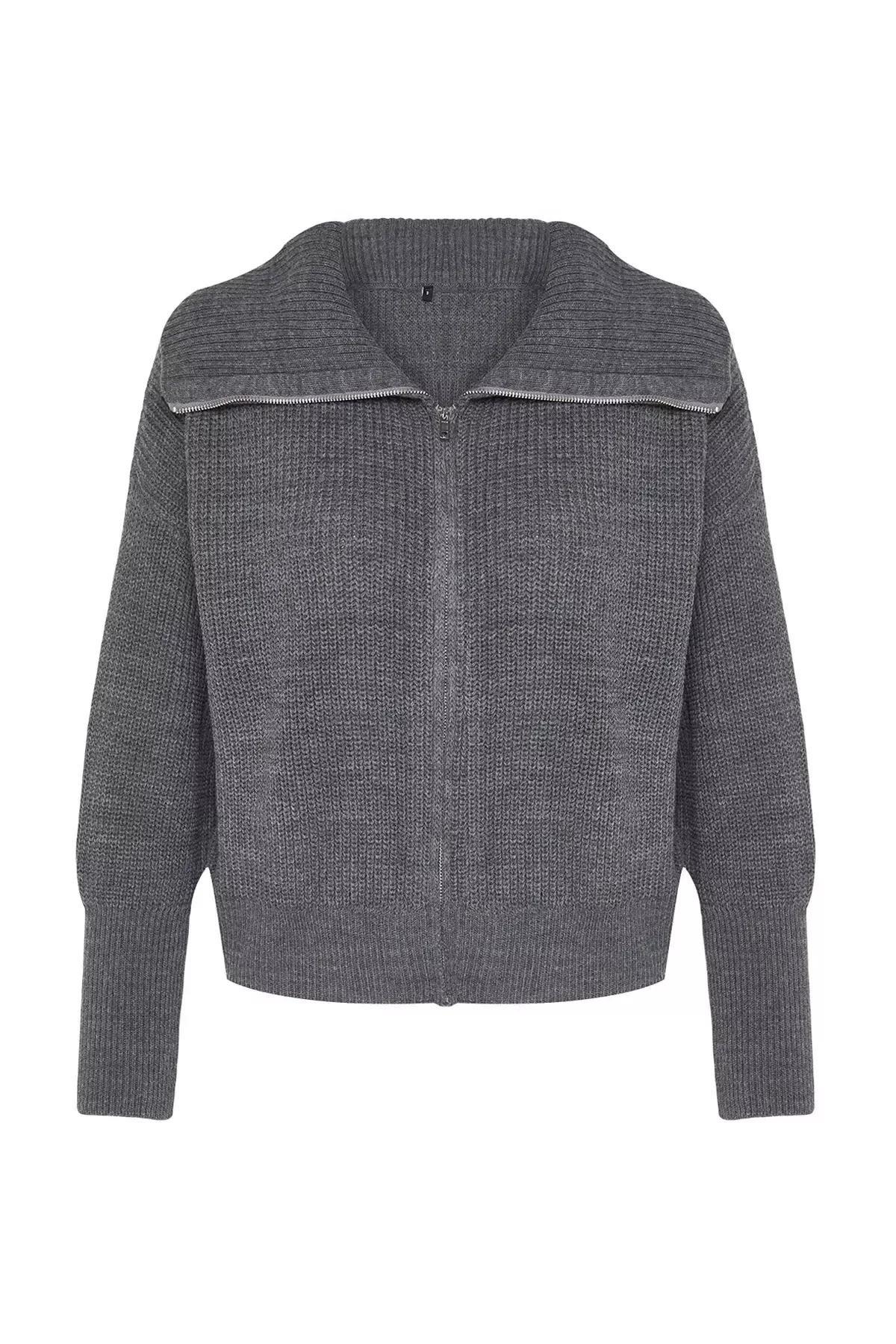Grey Zippered Cardigan, Anthracite, large image number 14