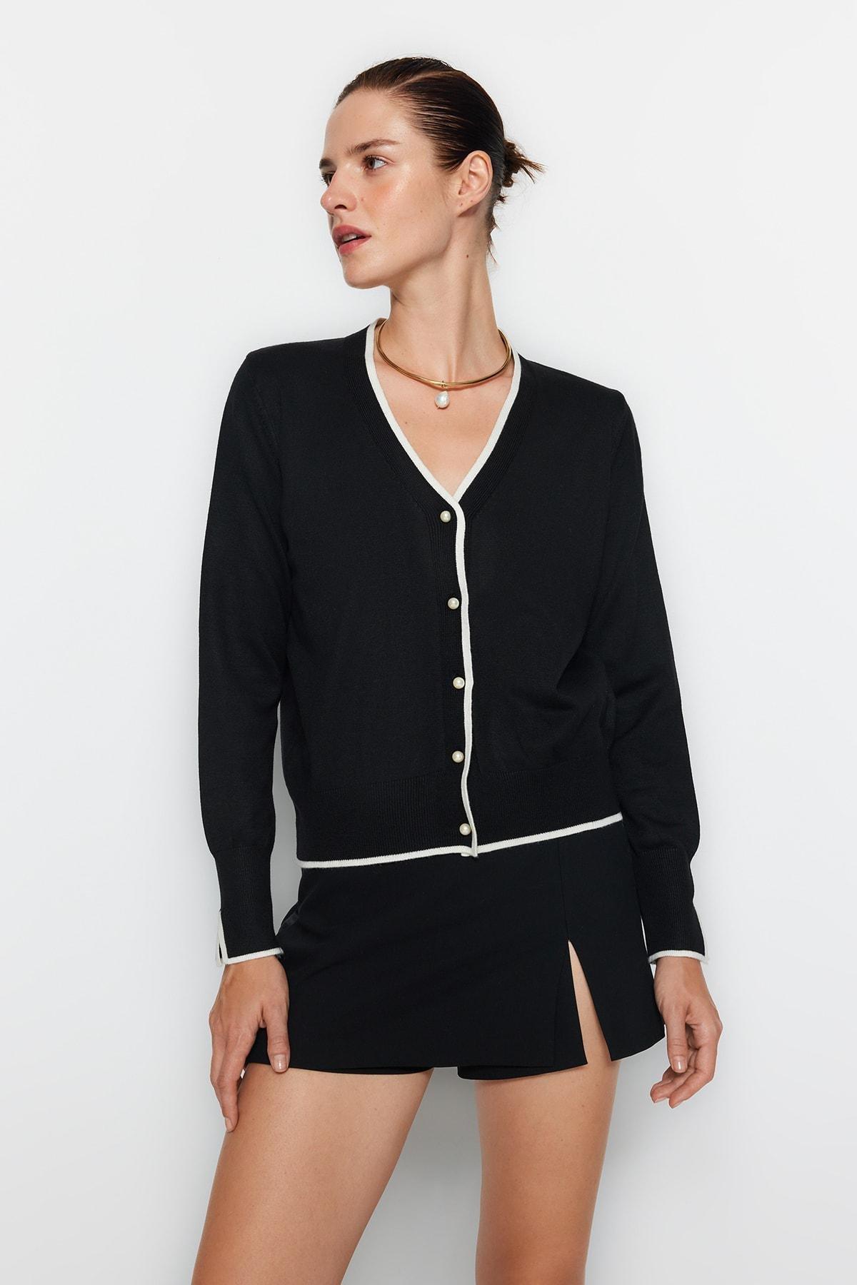 Black Colour Block Cardigan, , large image number 1