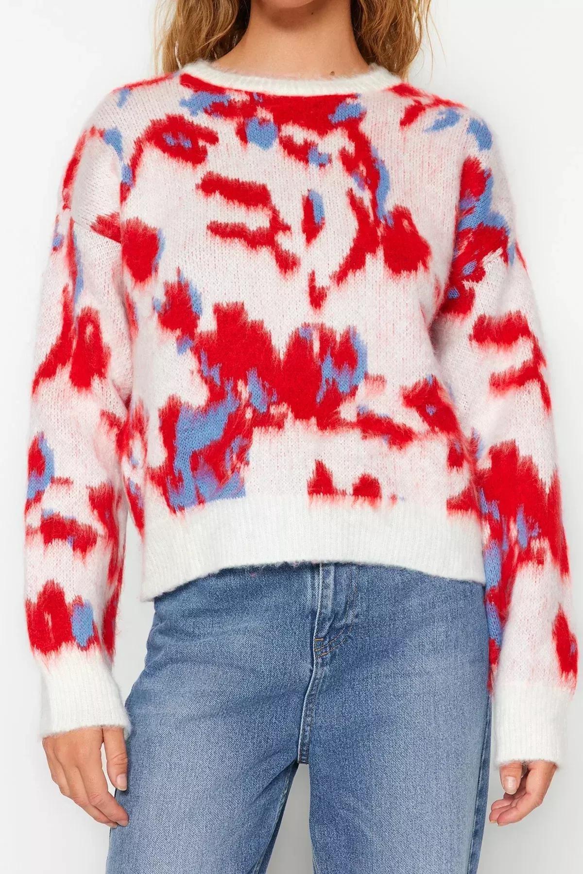Cream Tie-Dye Print Sweater, Ecru, large image number 3